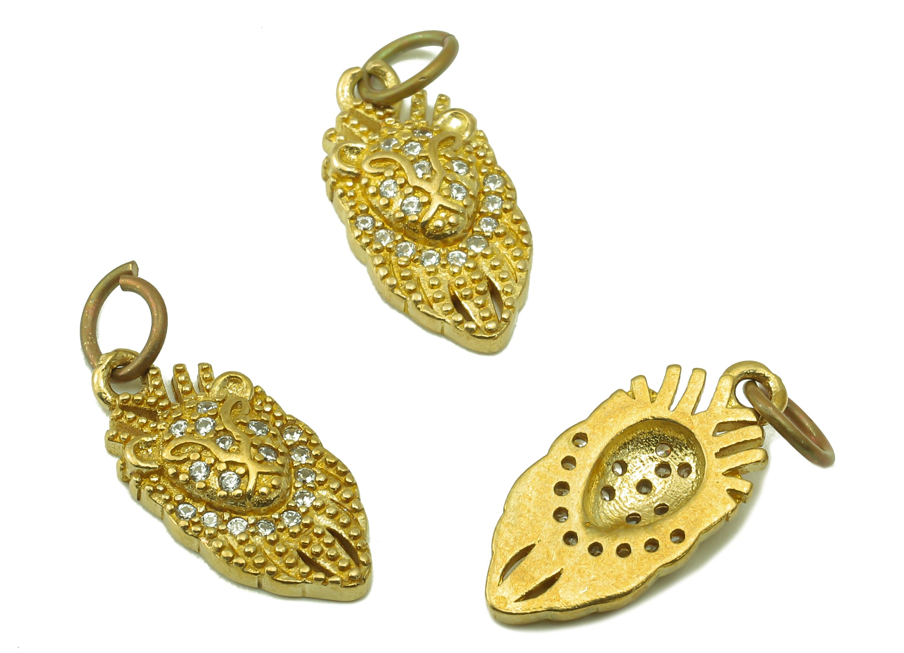 Brass Zircon lion Earring - Raw Brass Cubic Zircon Lion Pendant -CZ Animal For Necklace - Jewelry Making Supplies - 16.1x7.63x2.66mm-PP8589 - DOMEDBAZAAR