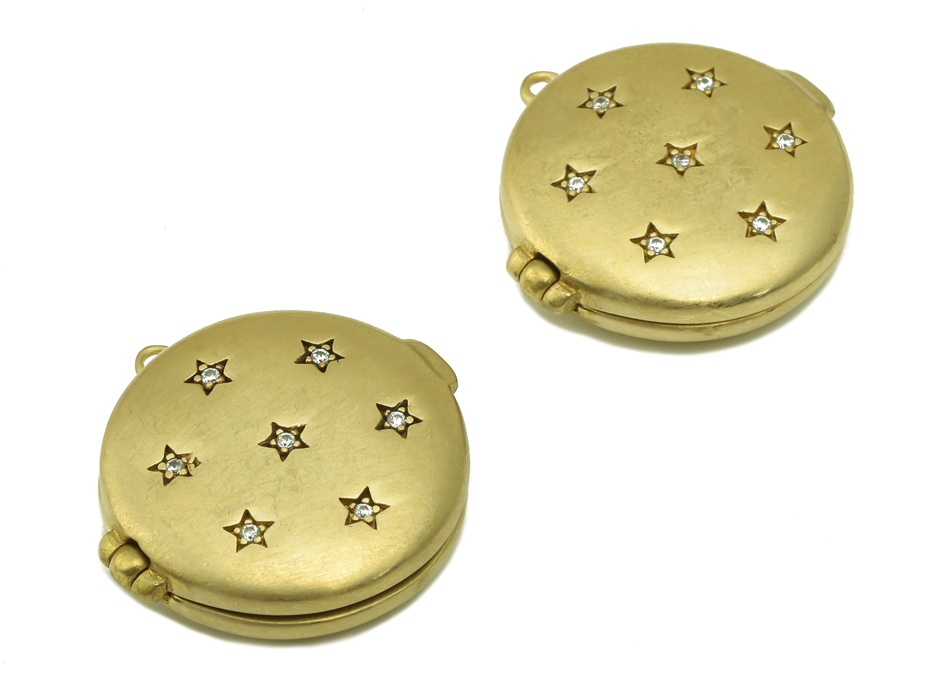 Brass Watch Earring - Raw Brass Cubic Zircon Pocket Watch Pendant -CZ Circle For Necklace - Round Star Watch - 23.09 x 23.24x 6.13mm- PP8571 - DOMEDBAZAAR