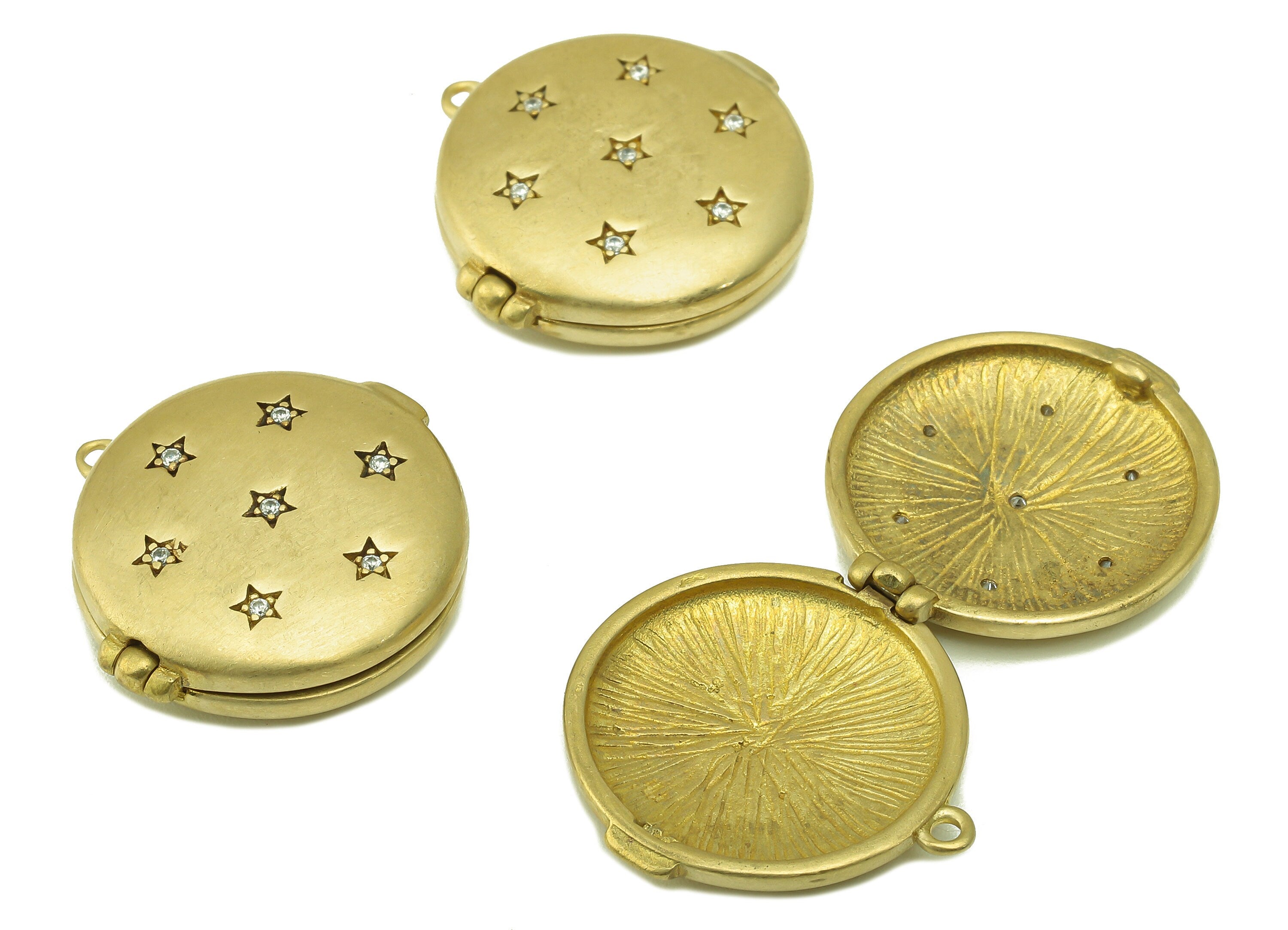 Brass Watch Earring - Raw Brass Cubic Zircon Pocket Watch Pendant -CZ Circle For Necklace - Round Star Watch - 23.09 x 23.24x 6.13mm- PP8571 - DOMEDBAZAAR