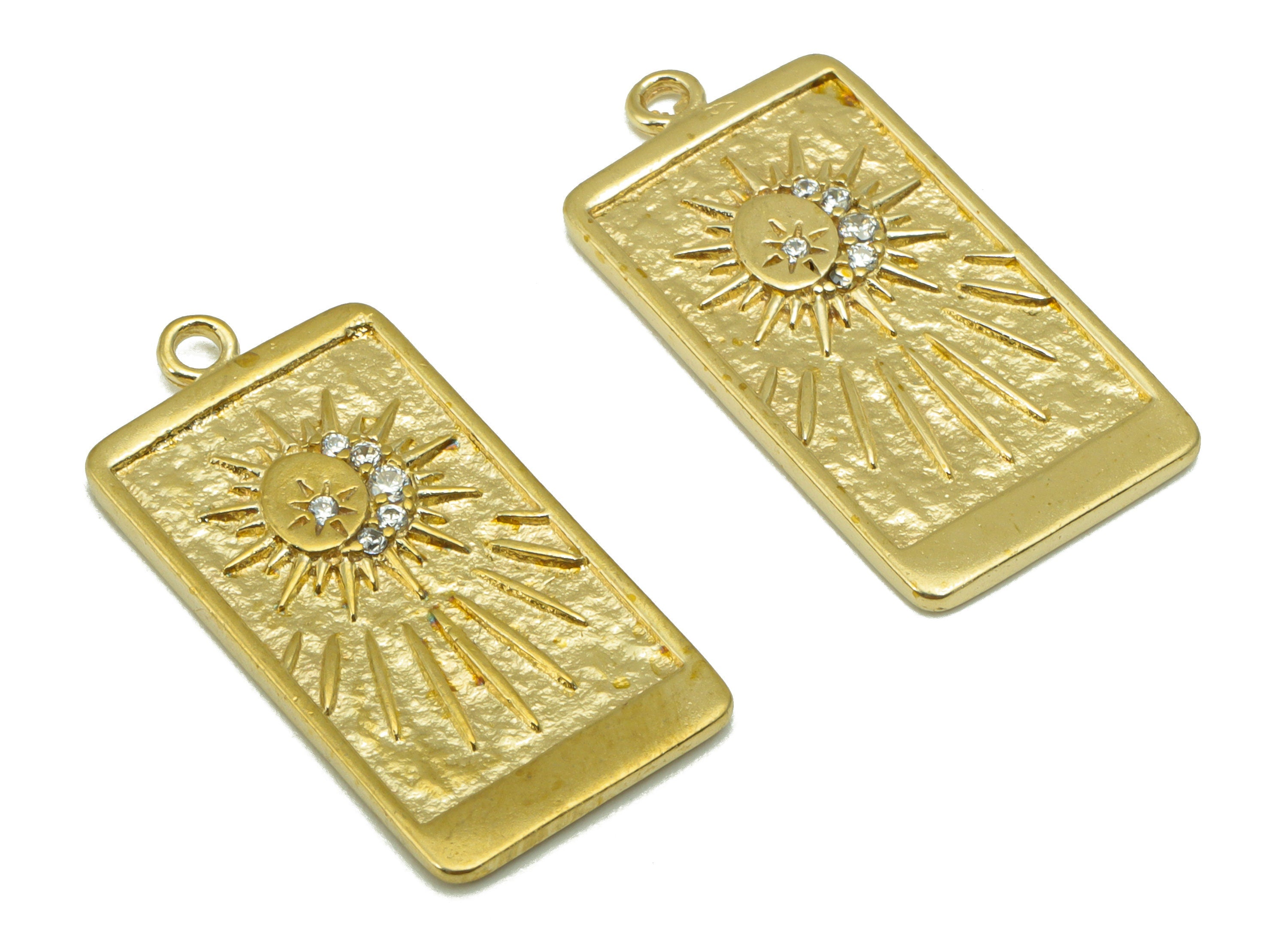 Brass Rectangle Earring Charm- Raw Brass Sunshine Pendant -Cubic Zircon-Earring Finding -Jewelry Supplies -27x 13mm x 1.33mm-PP8431 - DOMEDBAZAAR