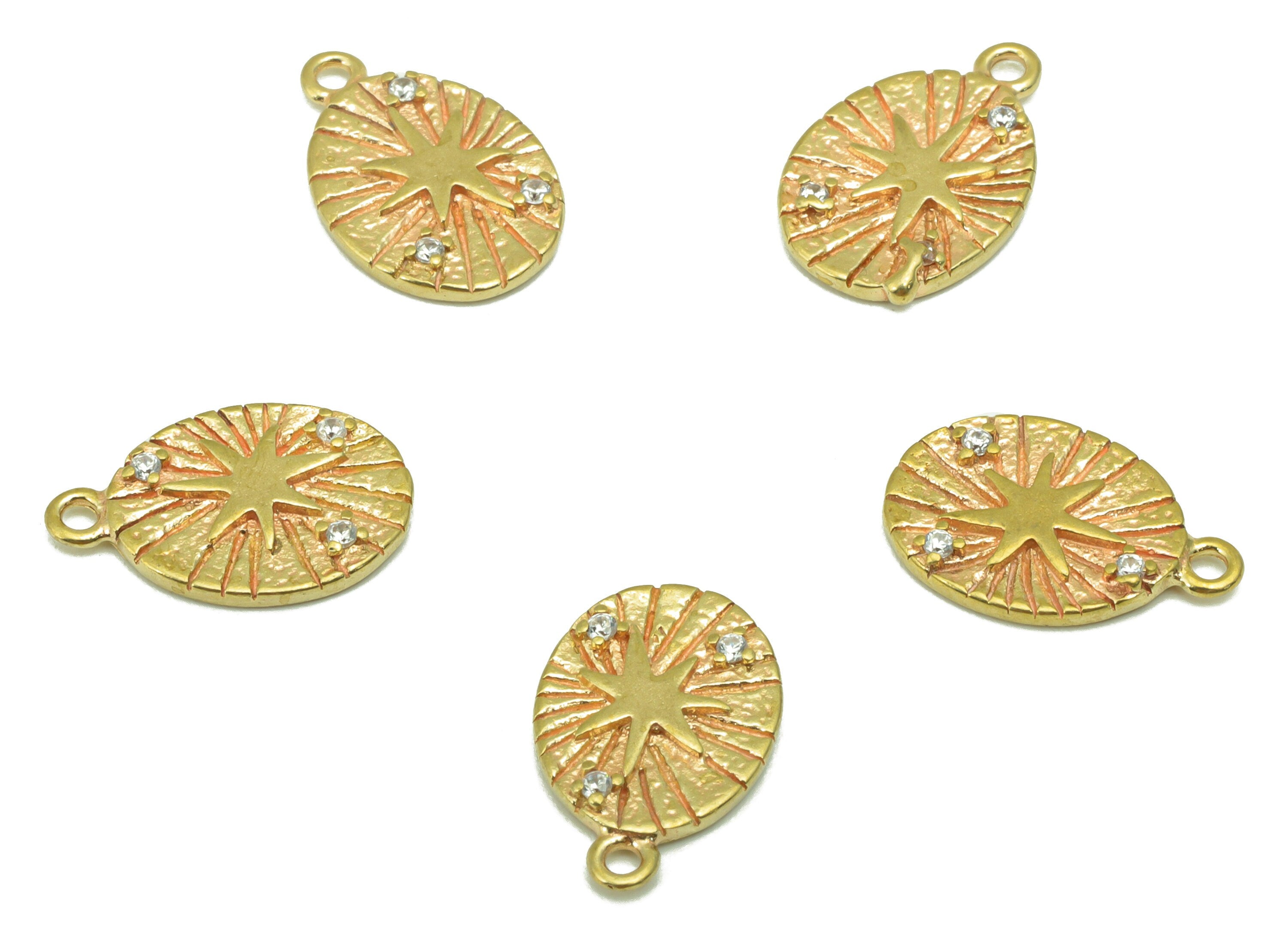 Brass Oval Earring Charm- Raw Brass Awn star Pendant-Star Charm - Cubic Zircon - Earring Finding - Jewelry Supplies-14x9x2.05mm-PP8446 - DOMEDBAZAAR