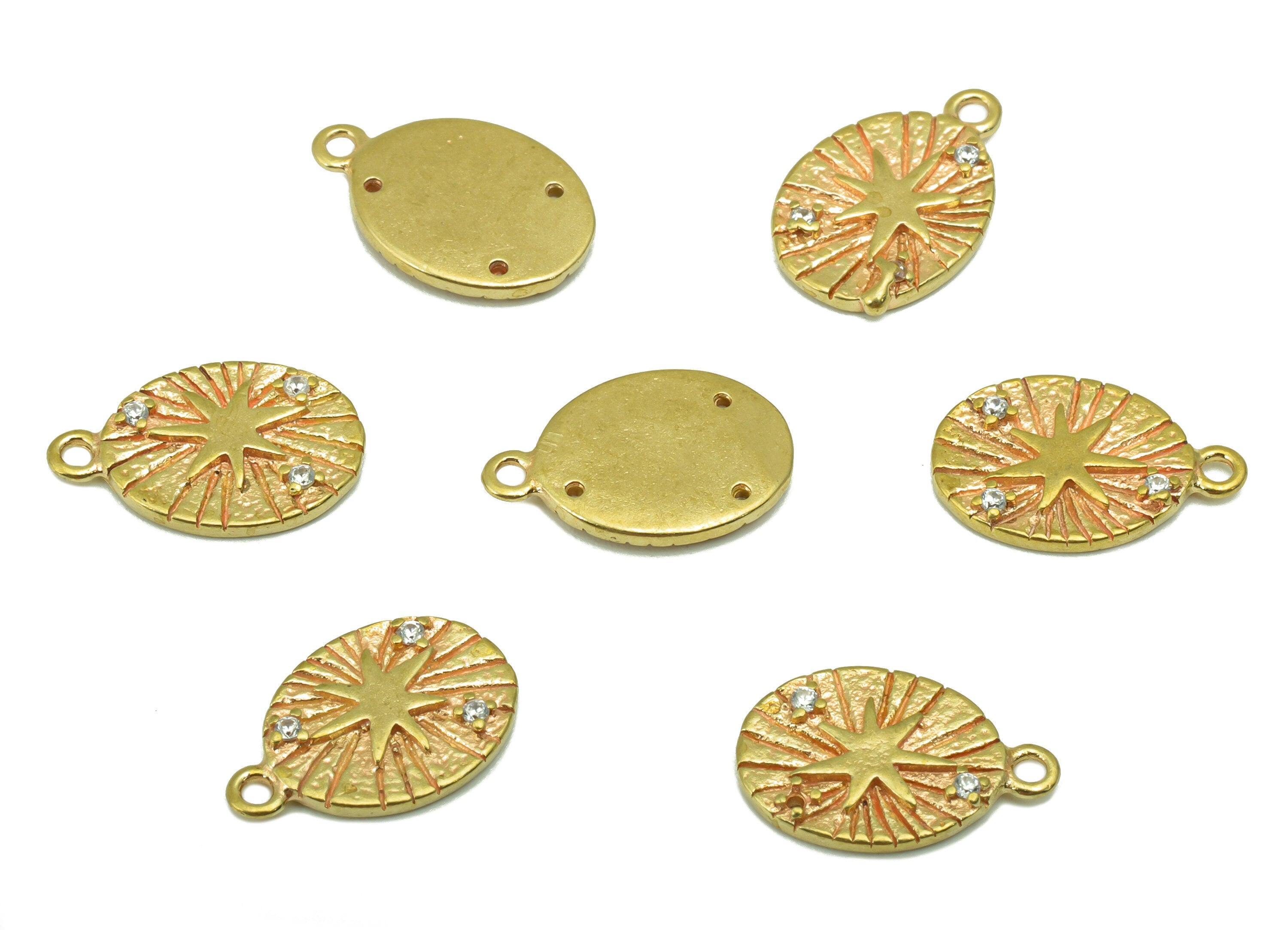 Brass Oval Earring Charm- Raw Brass Awn star Pendant-Star Charm - Cubic Zircon - Earring Finding - Jewelry Supplies-14x9x2.05mm-PP8446 - DOMEDBAZAAR