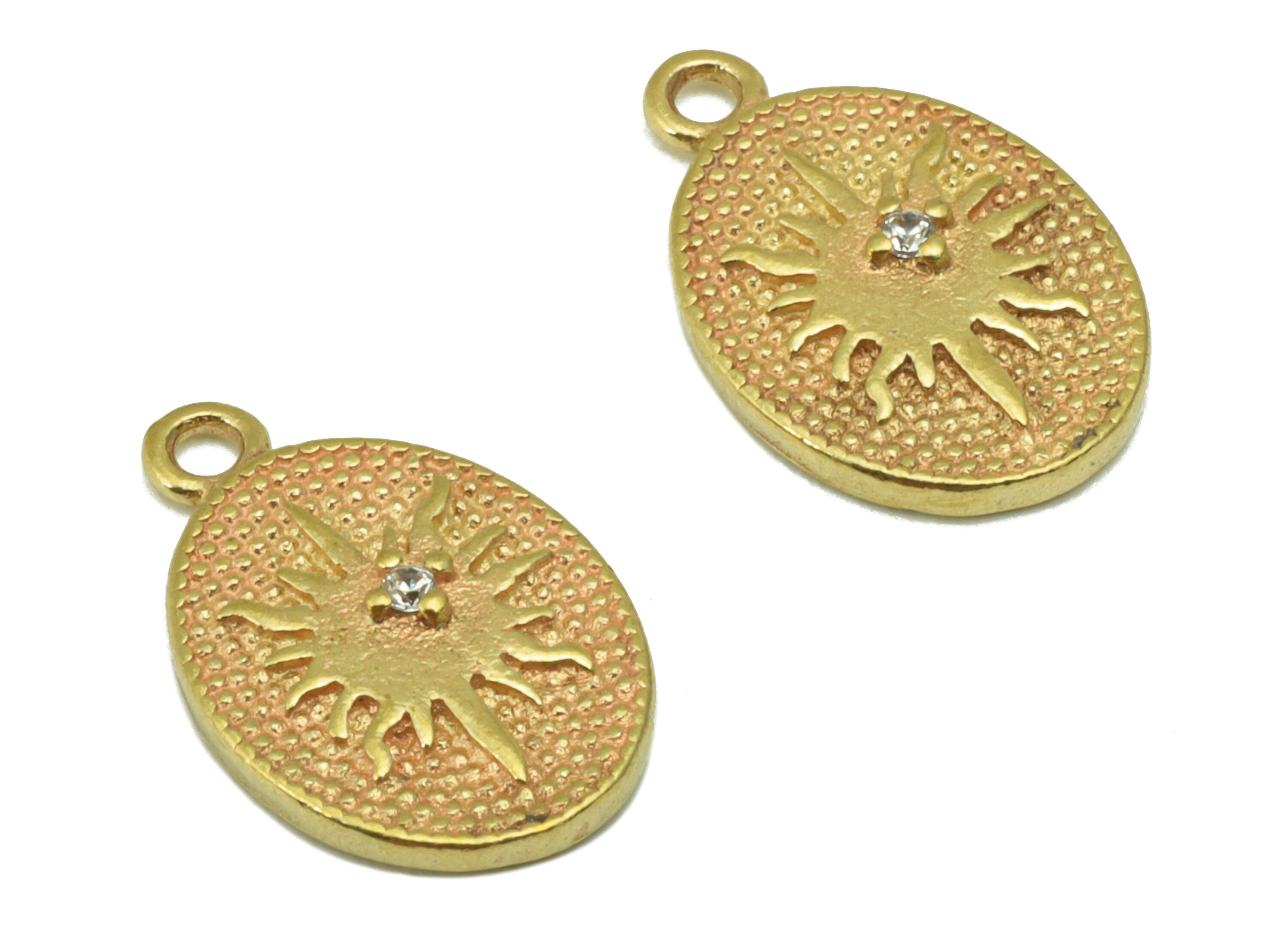 Brass Oval Earring Charm - Raw Brass Awn star Pendant-Polka Dot Charm - Cubic Zircon - Earring Finding -Jewelry Supplies-14x9x2.05mm-PP8442 - DOMEDBAZAAR