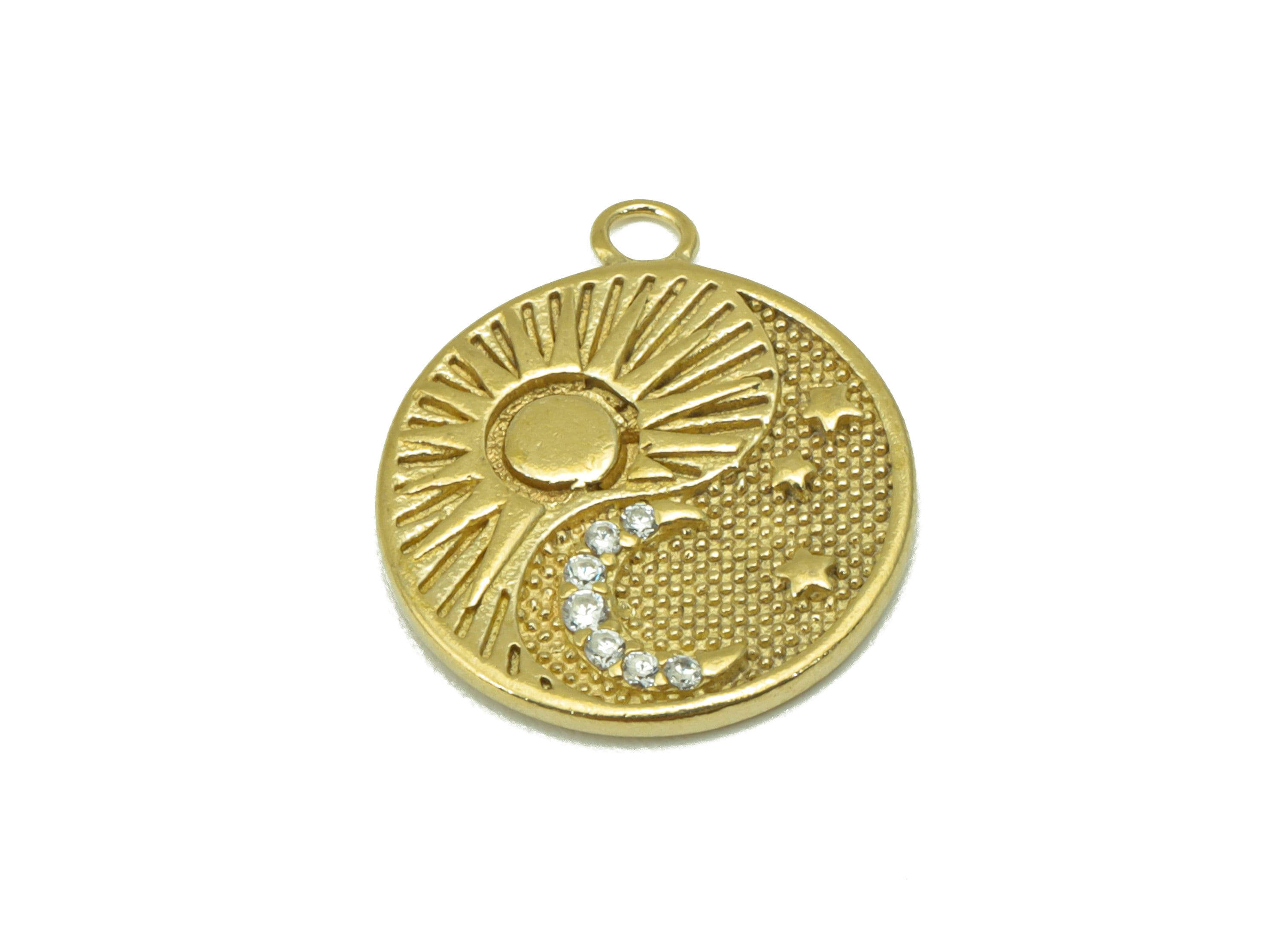 Brass Round Yin Yang Earring - Raw Brass Texture Pendant-Cubic Zirconia - Sunshine  Crescent  Charm - Earring Finding -16 x14 x 1.5mm-PP8409 - DOMEDBAZAAR