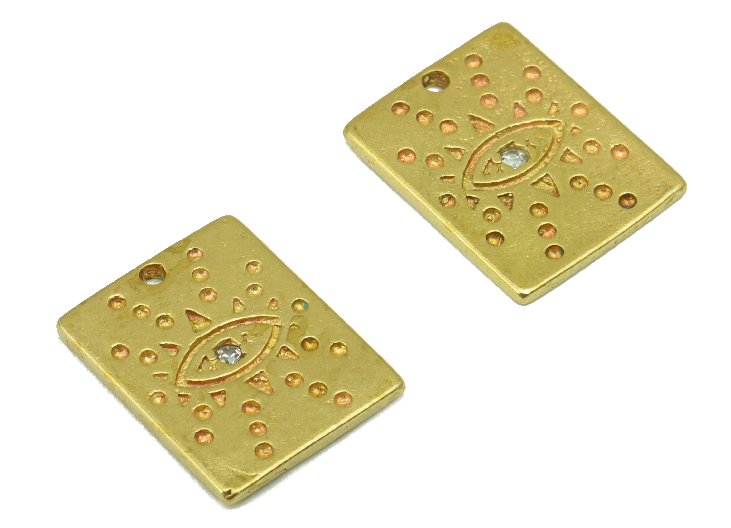 Brass Rectangle  Earring Charm - Raw Brass Eye Pendant  -Cubic Zircon -ForEarring - Jewelry Supplies -12 x9 x 1.09mm-PP8447 - DOMEDBAZAAR