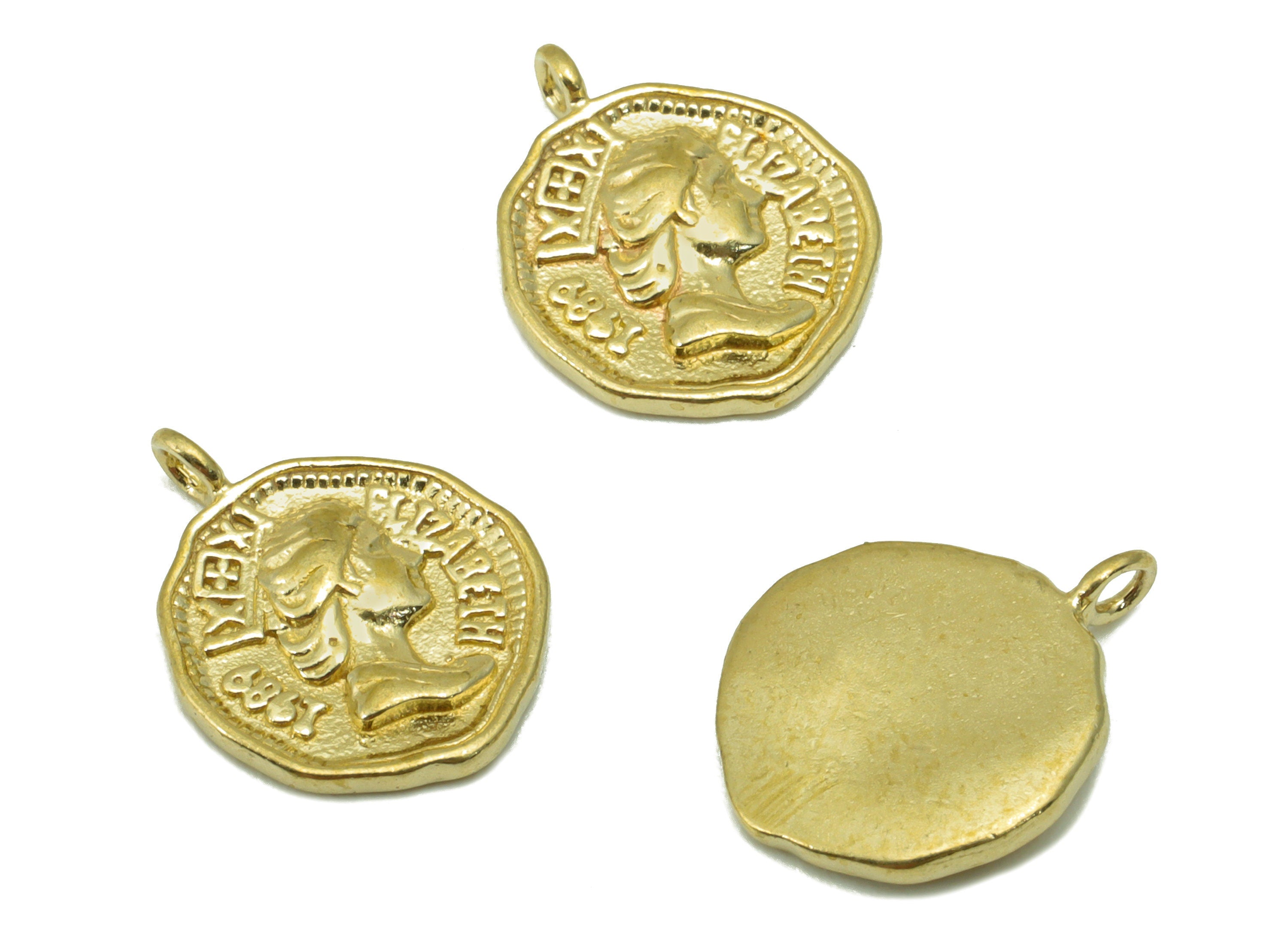 Brass Circle Earring Charm - Raw Brass Old Coin Looking Pendant - Empress Charm -Earring  Finding -14 x11x1.92mm-PP8403 - DOMEDBAZAAR