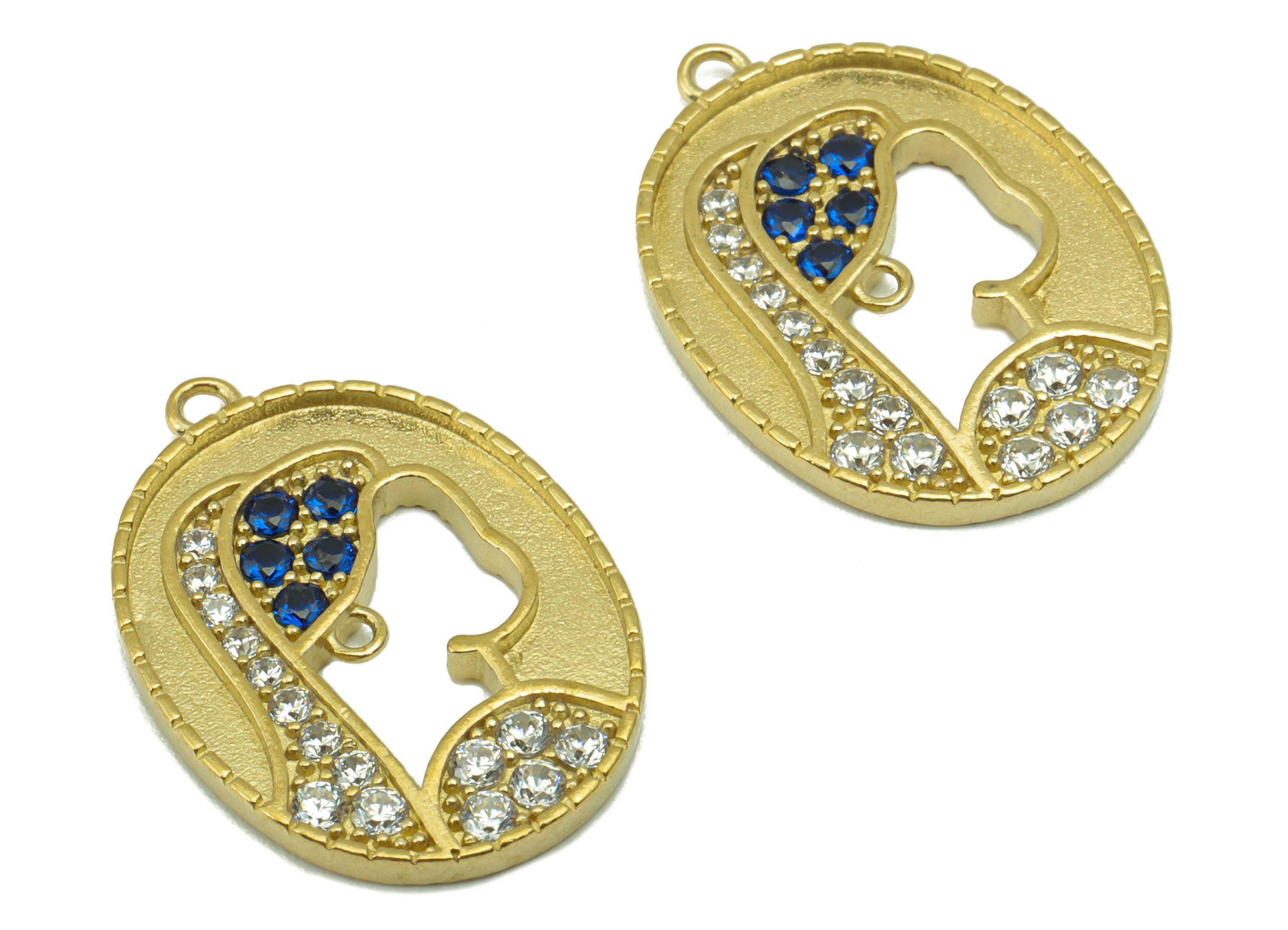 Brass Oval Earring Charm-Raw Brass Lady Portrait Pendant-Cubic Zircon-Girl With A Pearl Earring -Jewelry Supplies-22mm x16mm x1.83mm-PP8401 - DOMEDBAZAAR