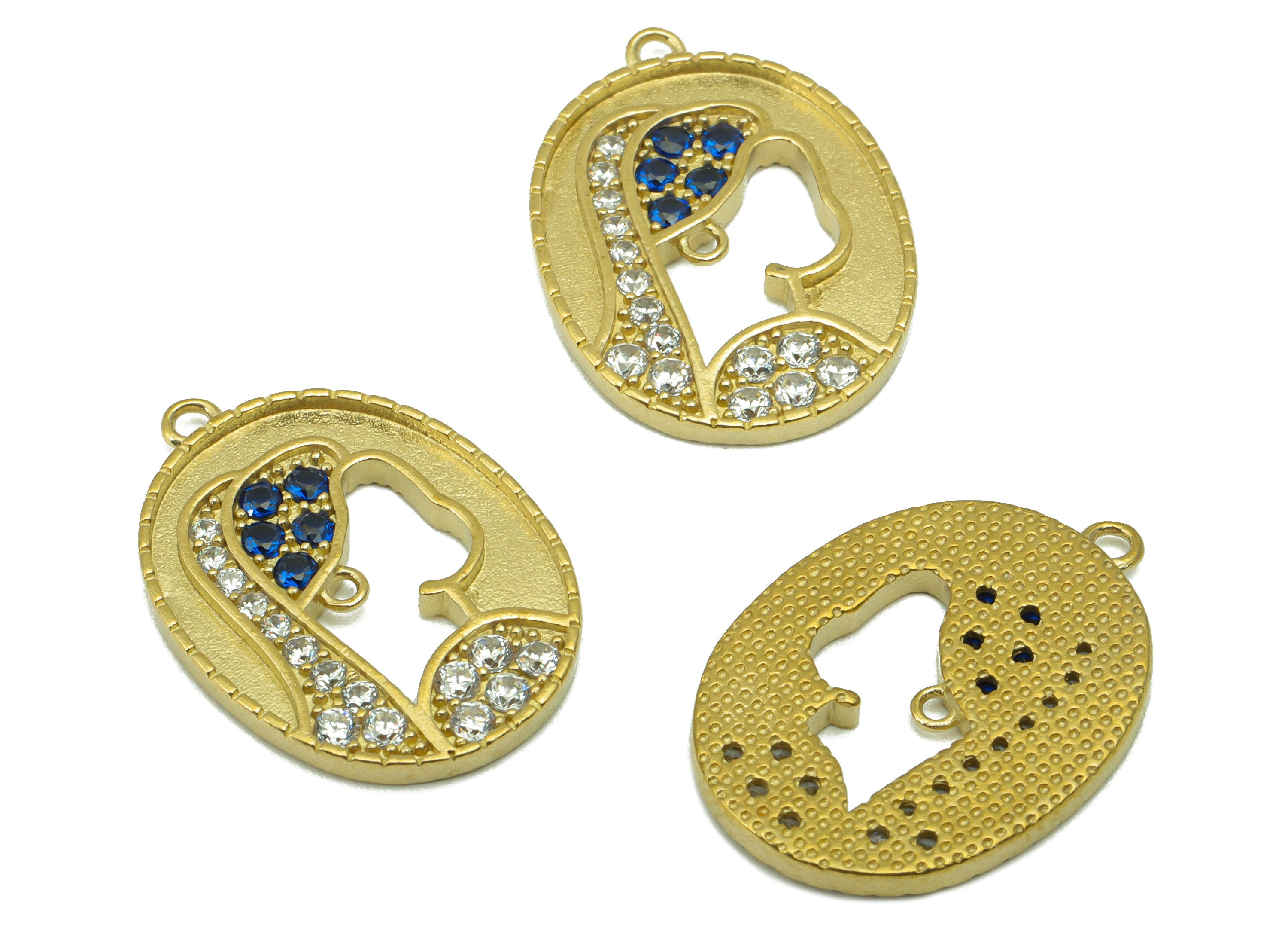 Brass Oval Earring Charm-Raw Brass Lady Portrait Pendant-Cubic Zircon-Girl With A Pearl Earring -Jewelry Supplies-22mm x16mm x1.83mm-PP8401 - DOMEDBAZAAR