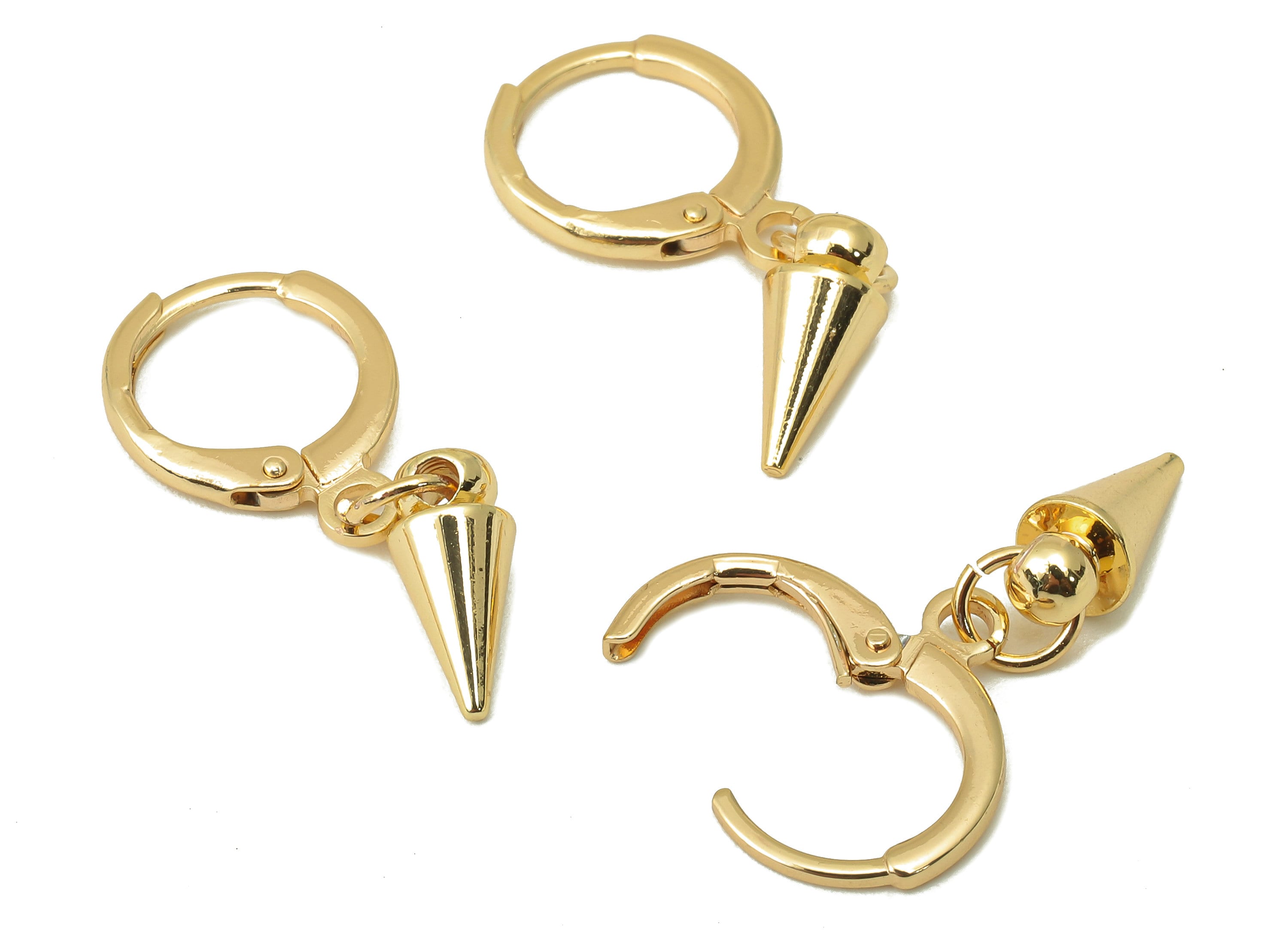 Brass Clasp Earring - Brass Awl Lever back Earring Huggie - Geometry Hoop- 18K Real Gold Plating - 26.6x11.5x4mm - RGP6062 - DOMEDBAZAAR
