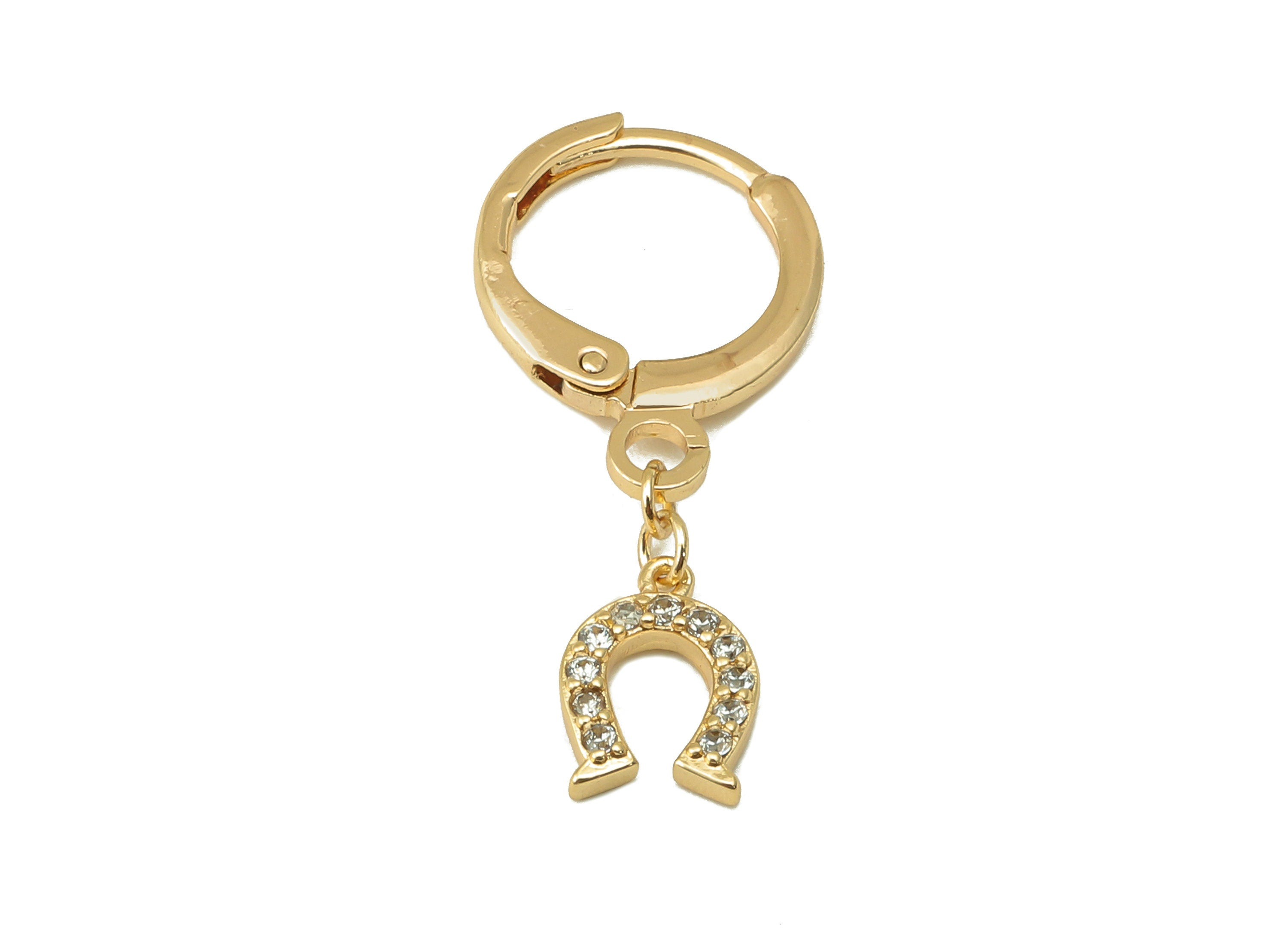 Brass Clasp Earring - Brass CZ U Lever back Earring Huggie - Cubic Zirconia Magnet Hoop- 18K Real Gold Plating - 24.76x 11x 1.56mm - RGP6066 - DOMEDBAZAAR