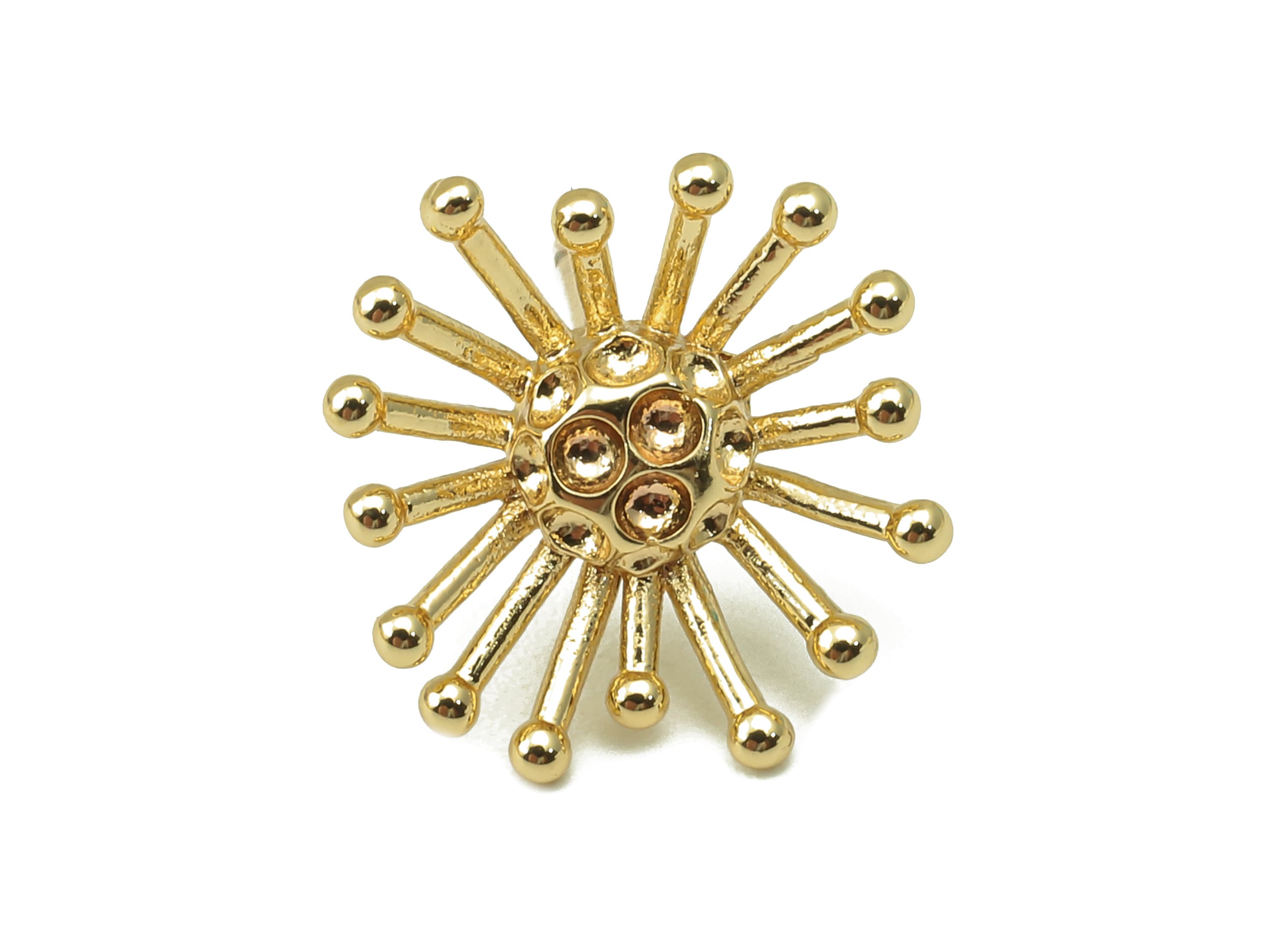 Brass Dandelion Stud - Blooming Flower Earring Post - Botanical Stud Earring - 18K Real Gold Plated -15.2x14.7x1.9mm- RGP5917G - DOMEDBAZAAR