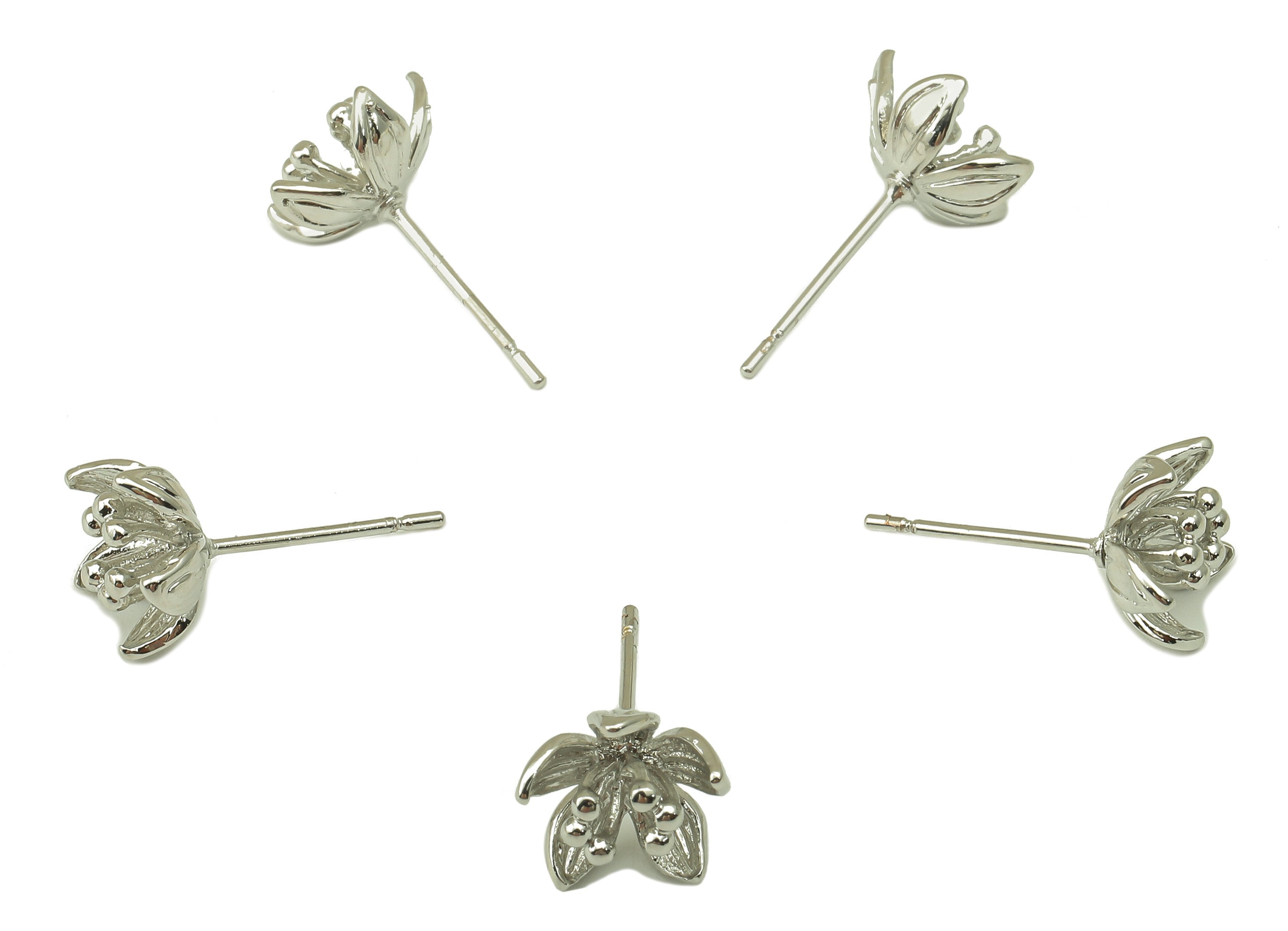 Silver Tulip Stud Earring - Watrelily Earring Post - Botanical Earring - 18K Real White Gold Plated - 9x8.5x1.3mm RGP5919S - DOMEDBAZAAR