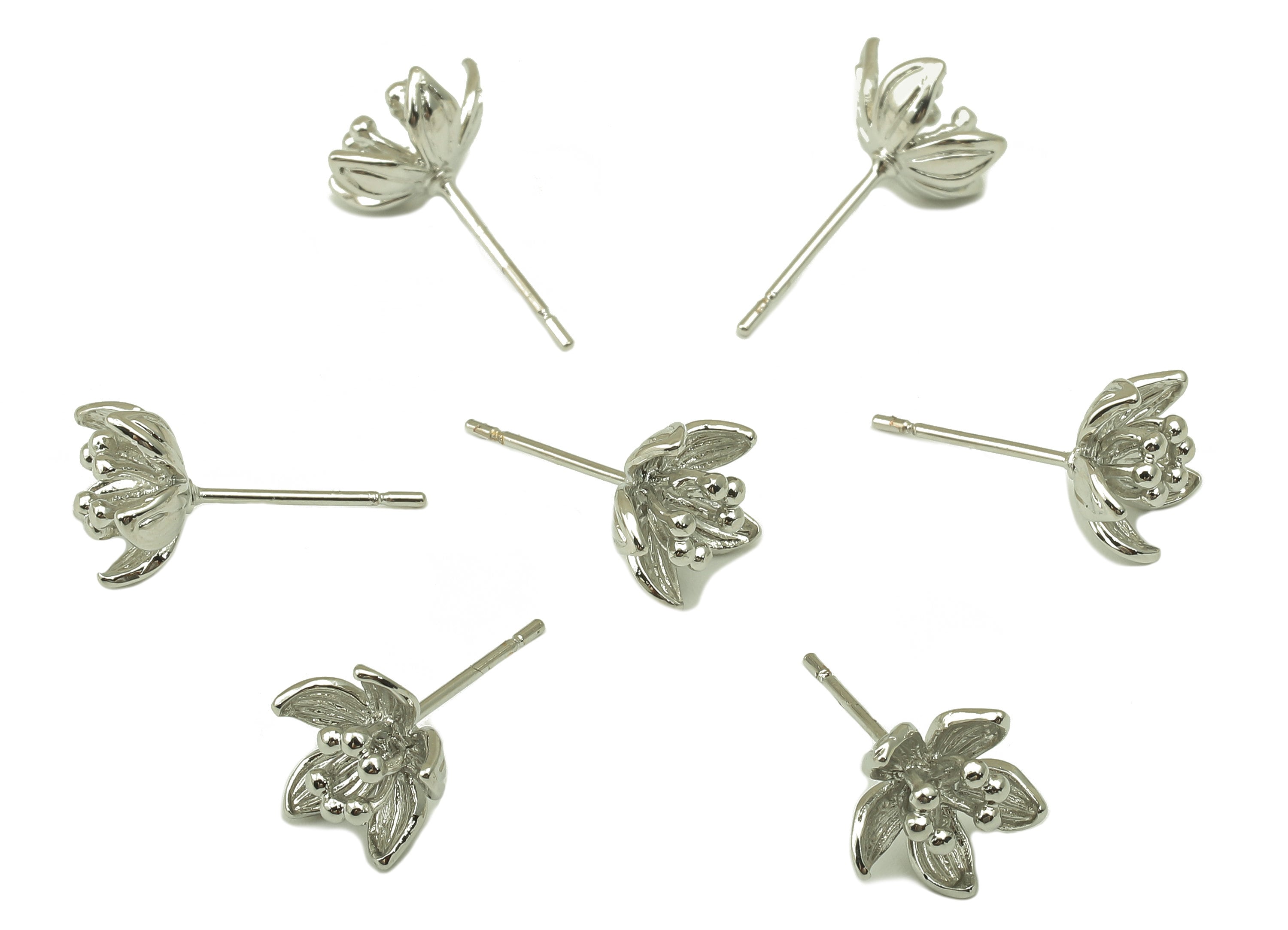 Silver Tulip Stud Earring - Watrelily Earring Post - Botanical Earring - 18K Real White Gold Plated - 9x8.5x1.3mm RGP5919S - DOMEDBAZAAR