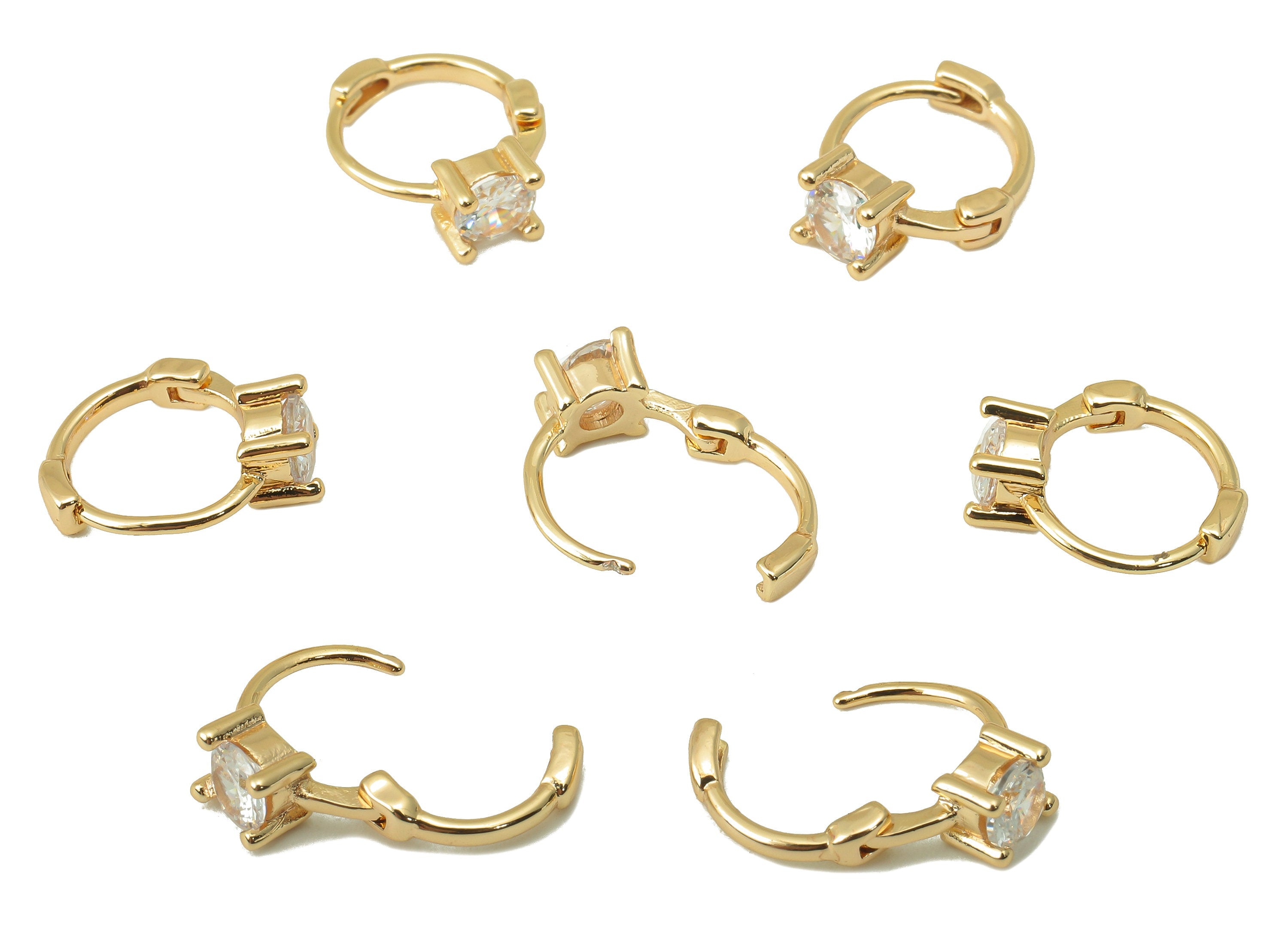 Brass Ring Hoop Earring Clasp - Huggie Hoop Earring -Zirconia Solitaire Ring Clasp Hoop Earring- 18K Real Gold Plating-13x10x2.7mm - RGP6076 - DOMEDBAZAAR