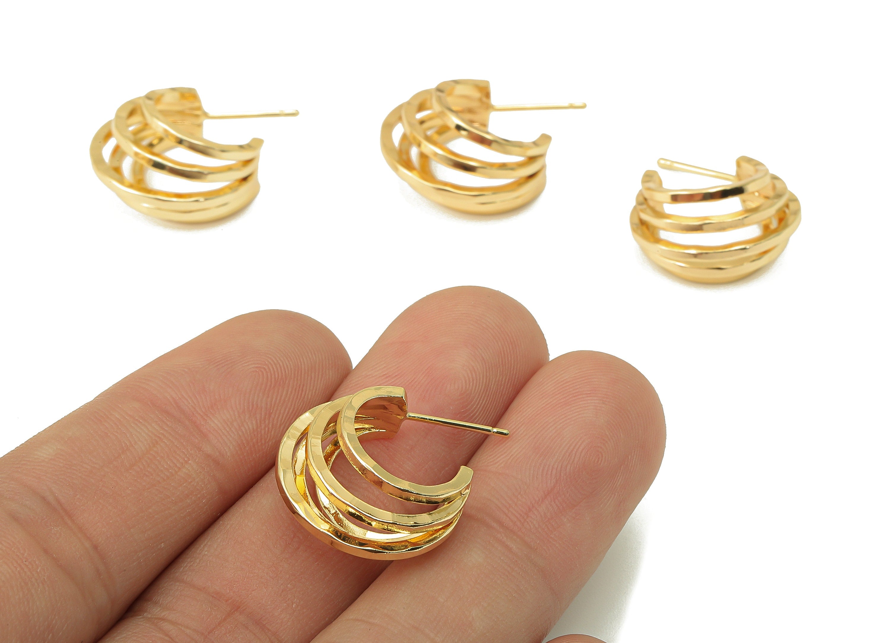 Brass C Hoop Stud Earring - Brass Round Earring Stud - C Open Hoop Earring Post - 18K Real Gold Plating -26x 18.98x 2.08mm - RGP6079 - DOMEDBAZAAR