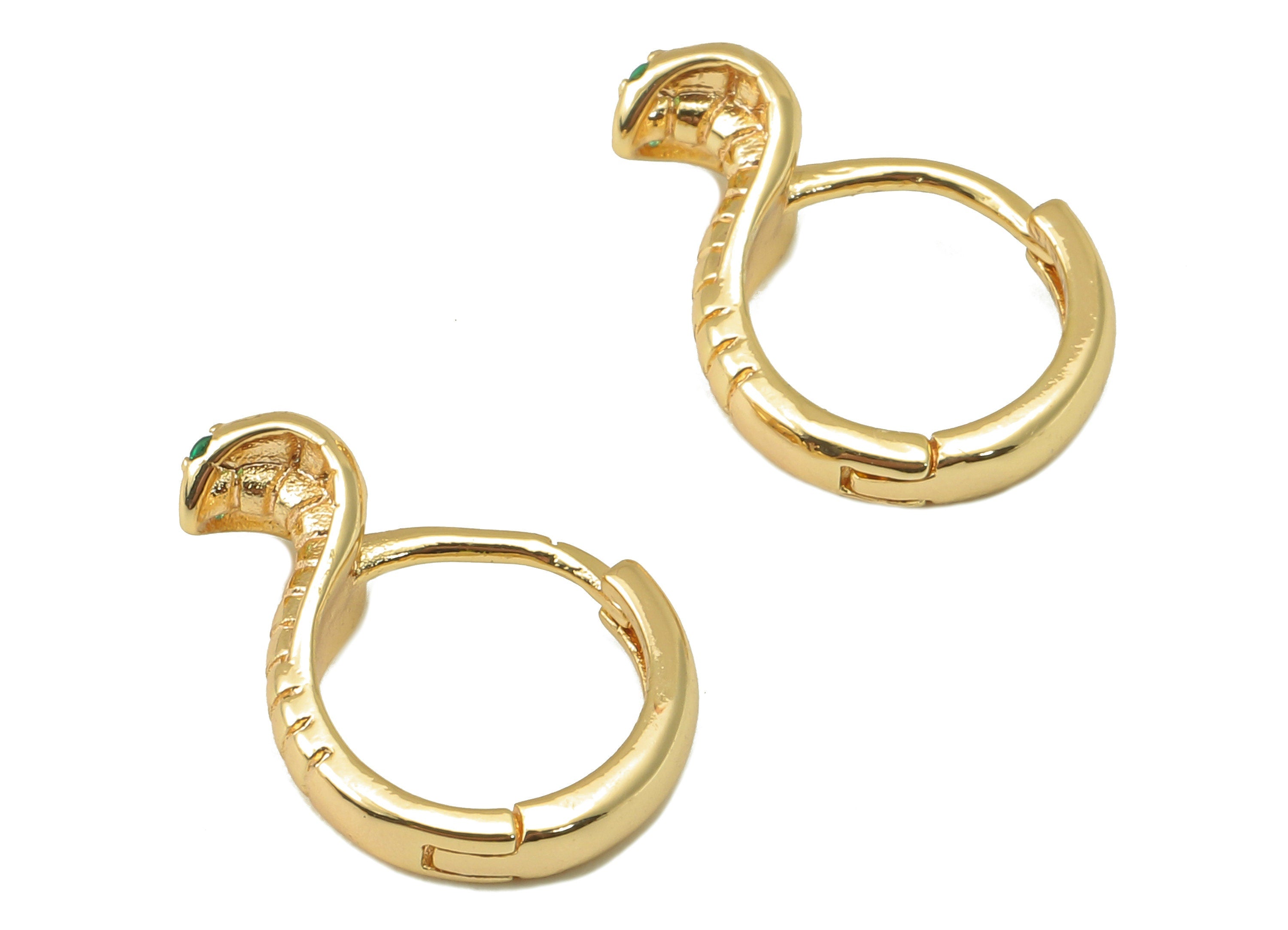 Brass Round Snake Hoop Cobra - Dainty Snake Circle Huggies with Open Ring - Zircon Hoop Earring- 18K Real Gold Plating -16x 12x1mm - RGP6088 - DOMEDBAZAAR