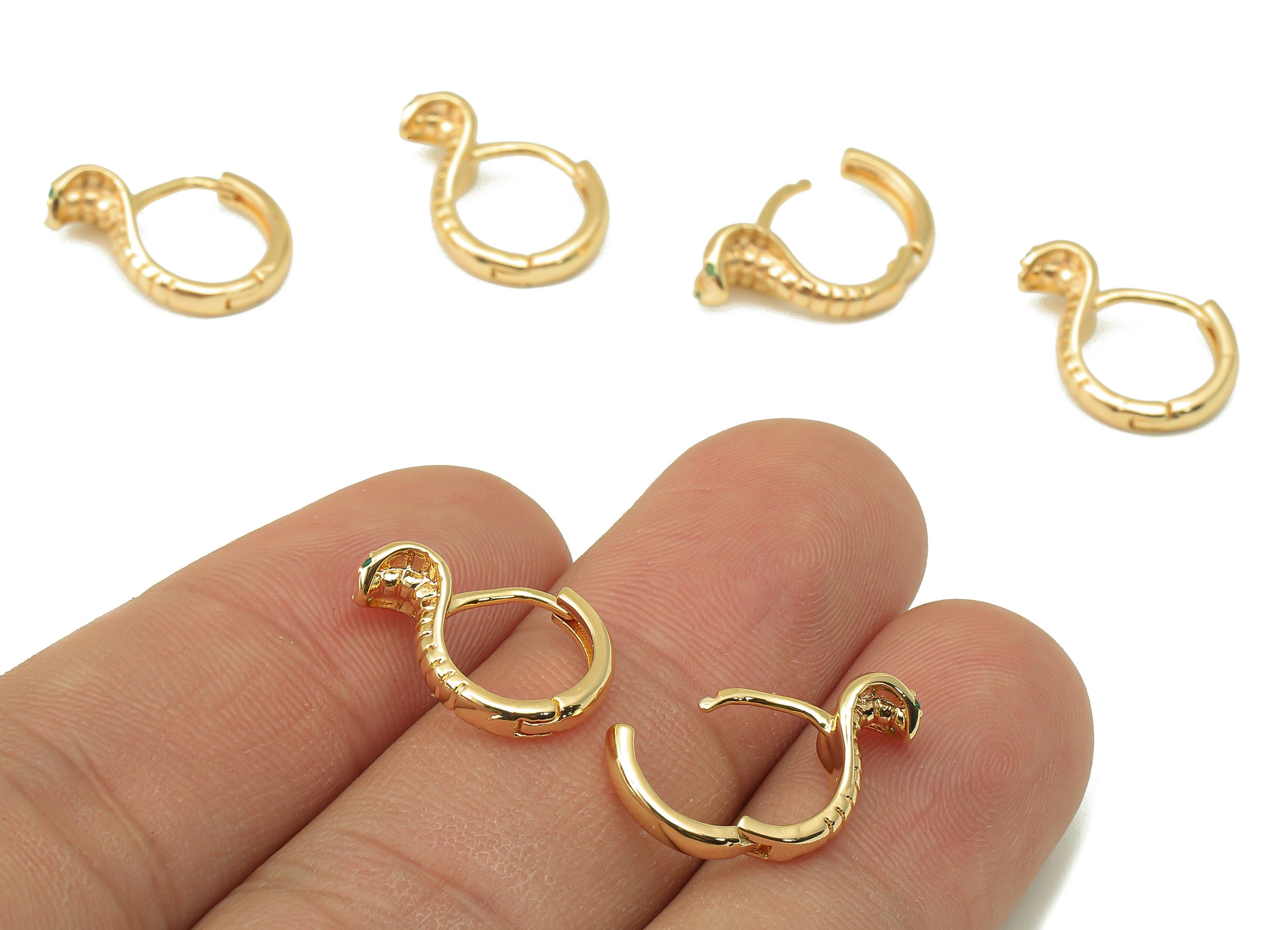 Brass Round Snake Hoop Cobra - Dainty Snake Circle Huggies with Open Ring - Zircon Hoop Earring- 18K Real Gold Plating -16x 12x1mm - RGP6088 - DOMEDBAZAAR