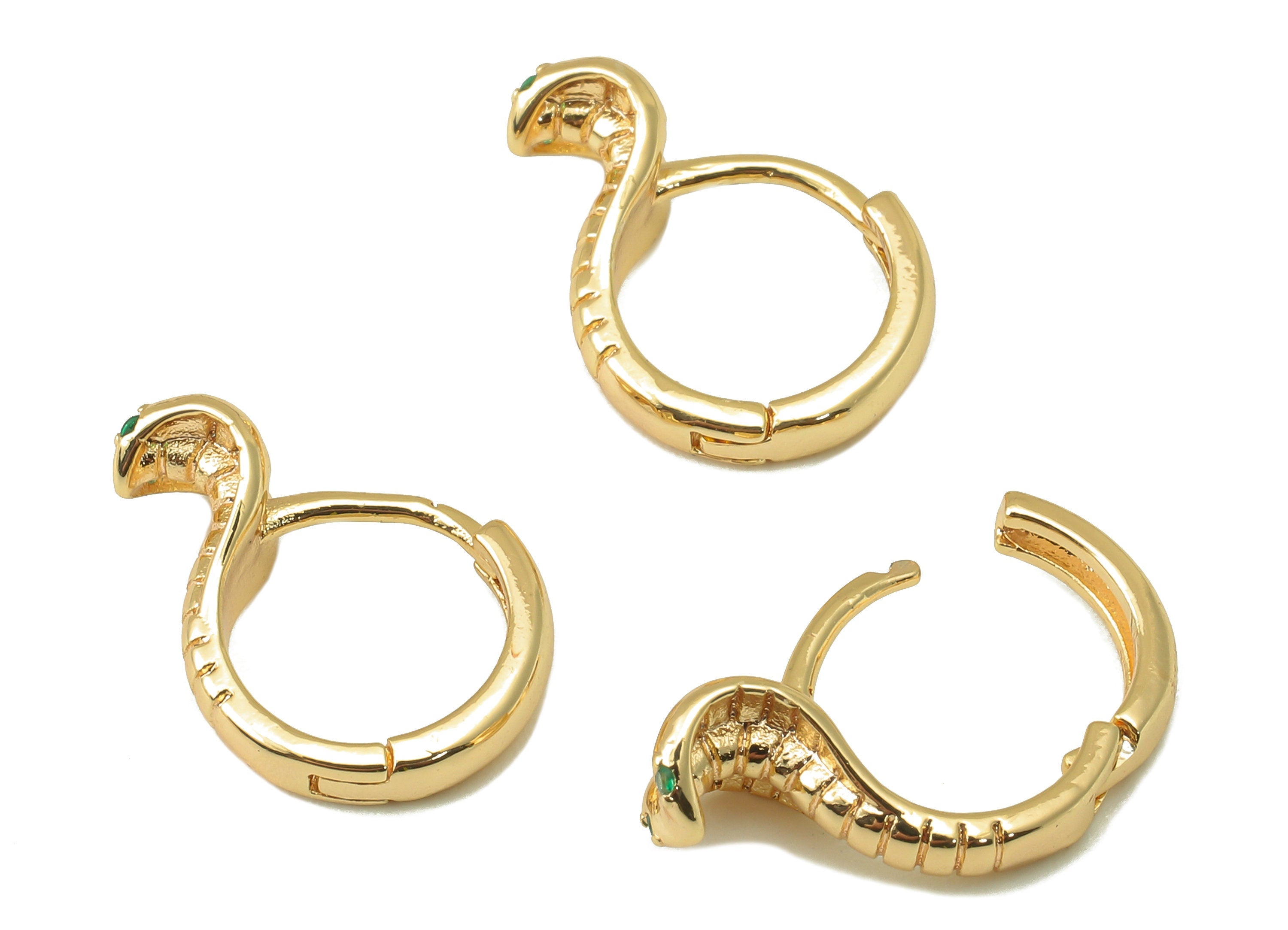 Brass Round Snake Hoop Cobra - Dainty Snake Circle Huggies with Open Ring - Zircon Hoop Earring- 18K Real Gold Plating -16x 12x1mm - RGP6088 - DOMEDBAZAAR