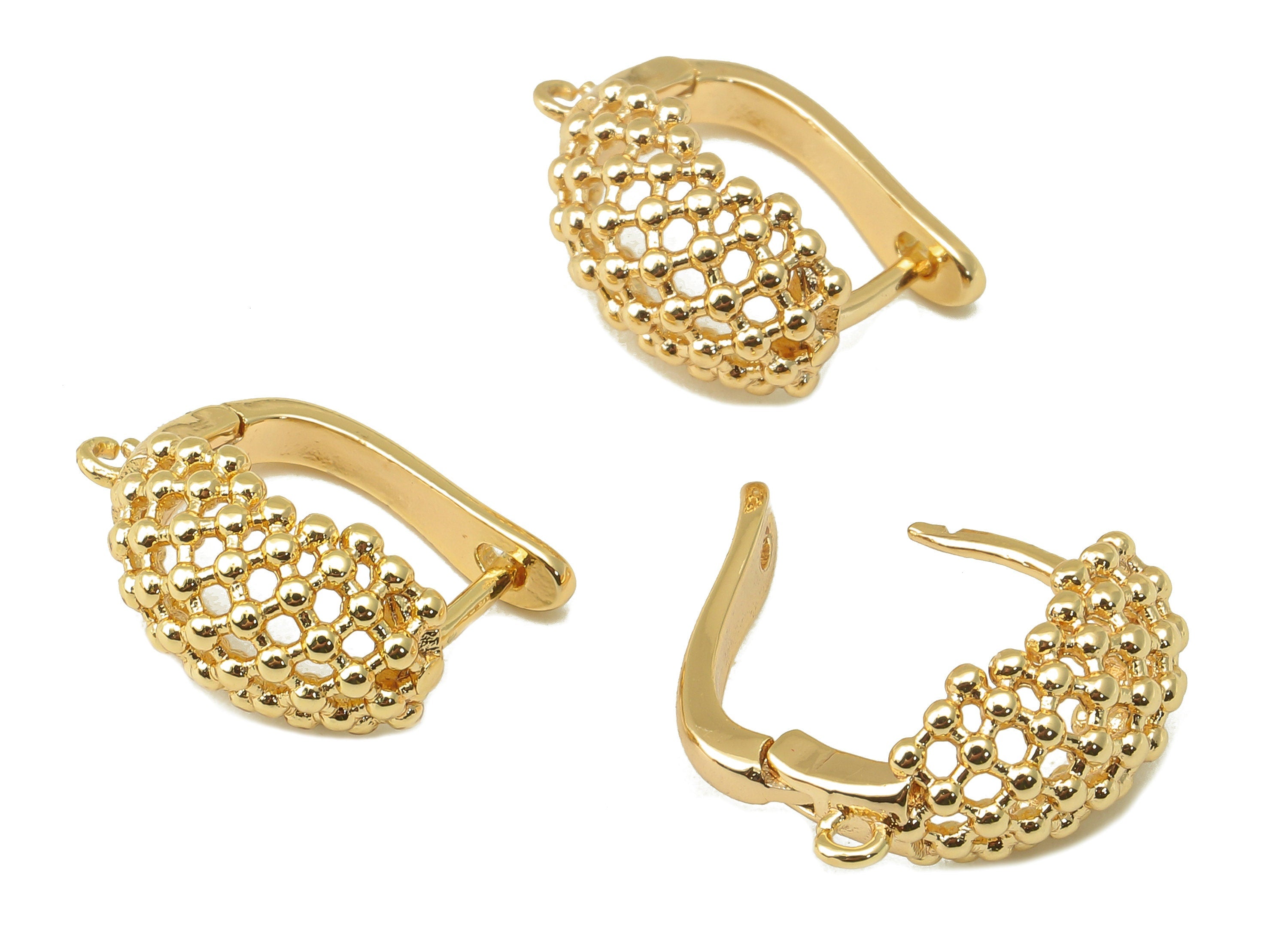 Brass Hole Loop Earring - Hollow Clasp Hoop Earring -Huggie Hoop Earring-Mesh Earring Clasp- 18K Real Gold Plating -17x14.5x1.94mm - RGP6078 - DOMEDBAZAAR