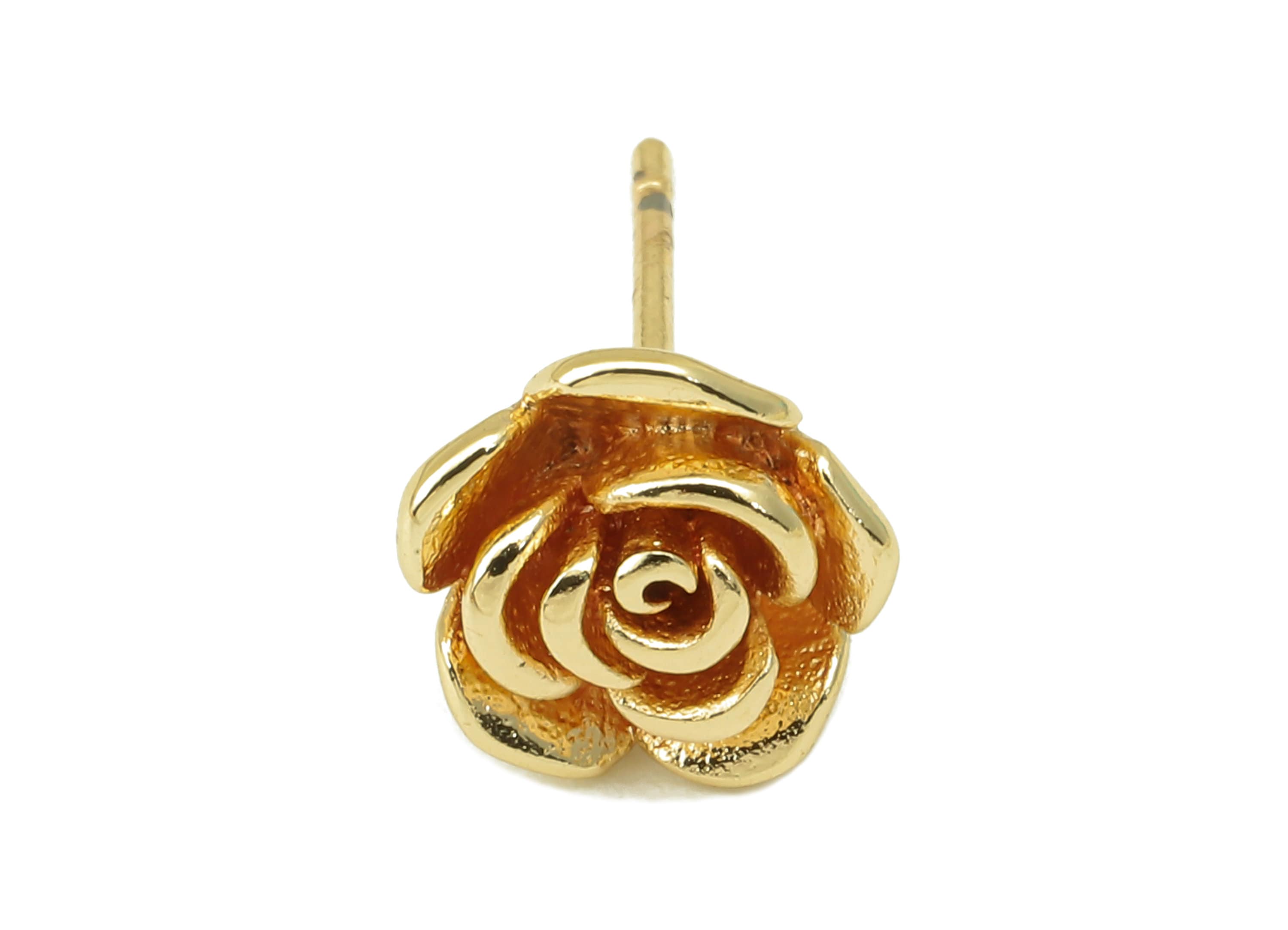 Brass Rose Stud - Multilayer Petals Earring Post - Flower Stud Earring - Botanical Earrings- 18K Real Gold Plated - 9.3x9x0.8mm RGP5922G - DOMEDBAZAAR