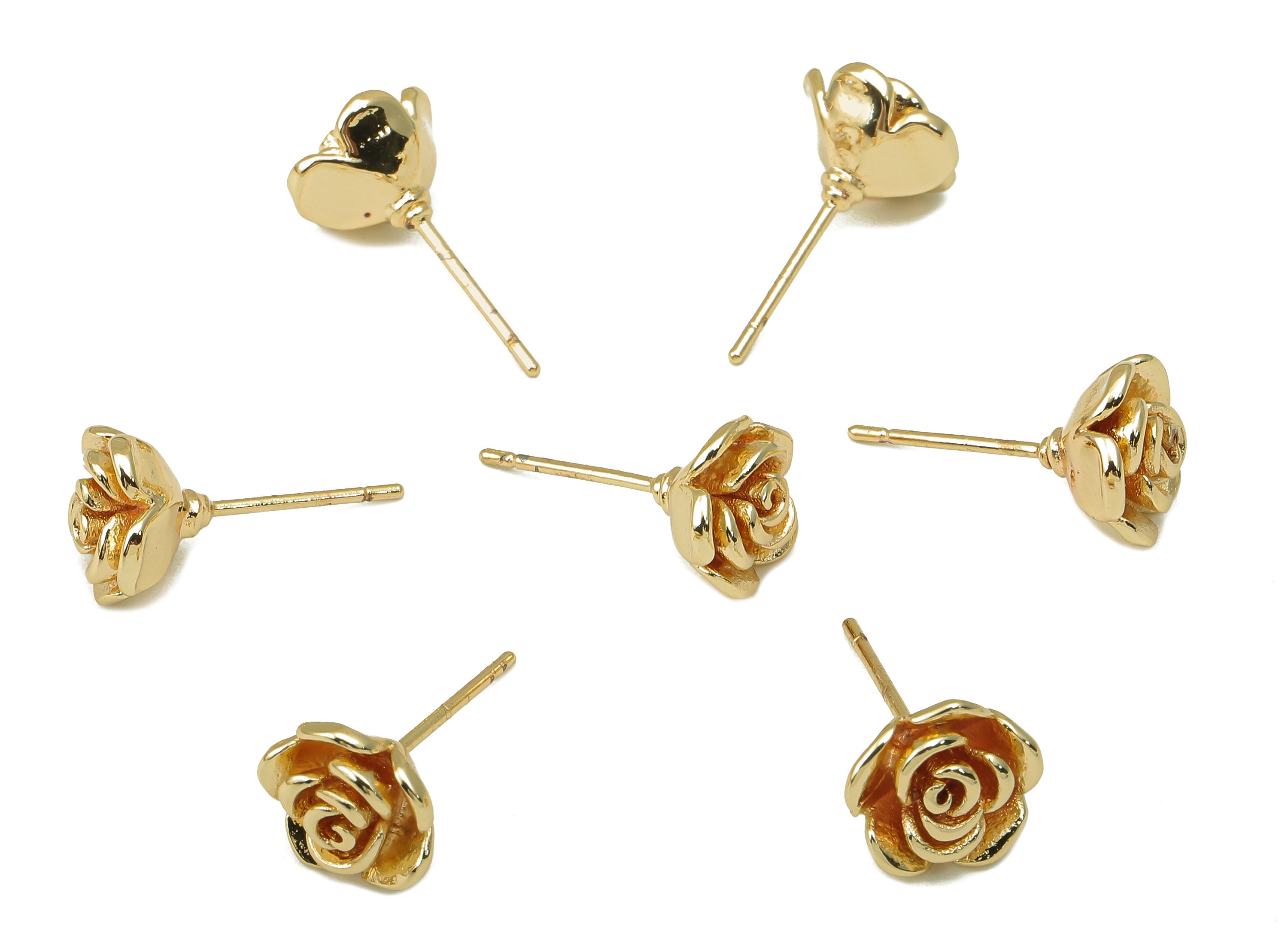 Brass Rose Stud - Multilayer Petals Earring Post - Flower Stud Earring - Botanical Earrings- 18K Real Gold Plated - 9.3x9x0.8mm RGP5922G - DOMEDBAZAAR