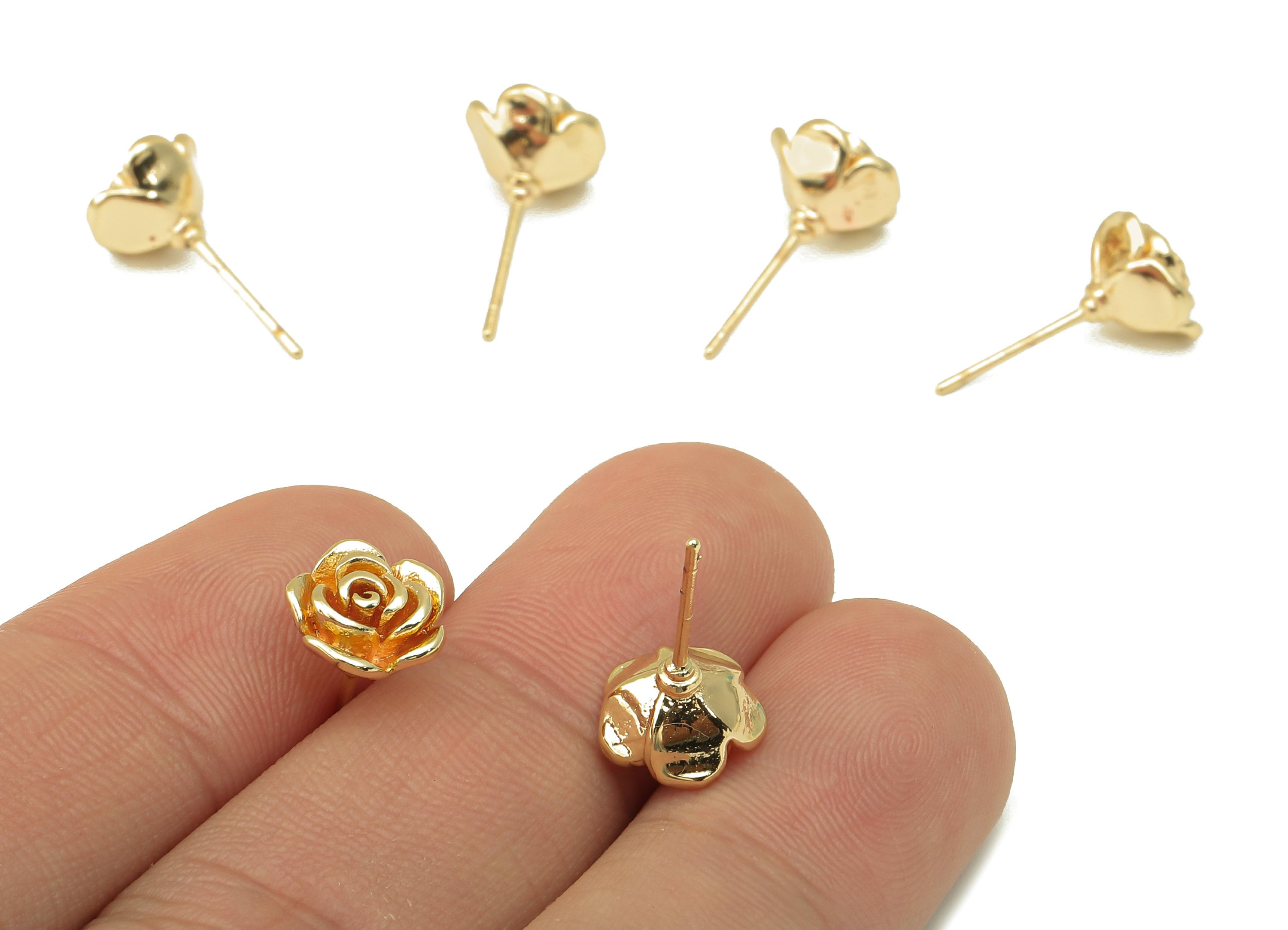 Brass Rose Stud - Multilayer Petals Earring Post - Flower Stud Earring - Botanical Earrings- 18K Real Gold Plated - 9.3x9x0.8mm RGP5922G - DOMEDBAZAAR