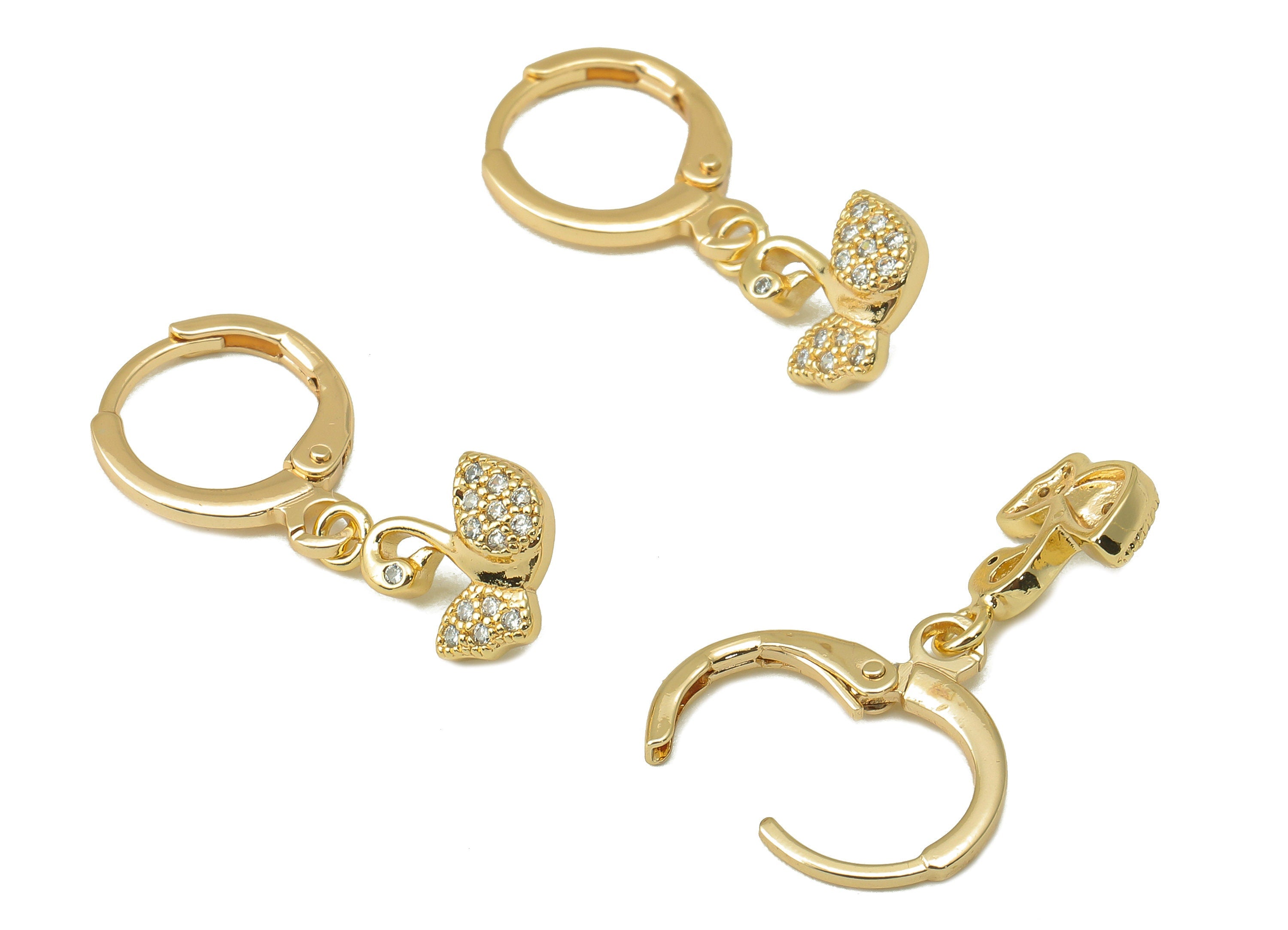 Brass Clasp Earring - Brass CZ Swan Lever back Earring Huggie - Cubic Zirconia White Swan Hoop- 18K Real Gold Plating -22x11.5x1mm - RGP6096 - DOMEDBAZAAR