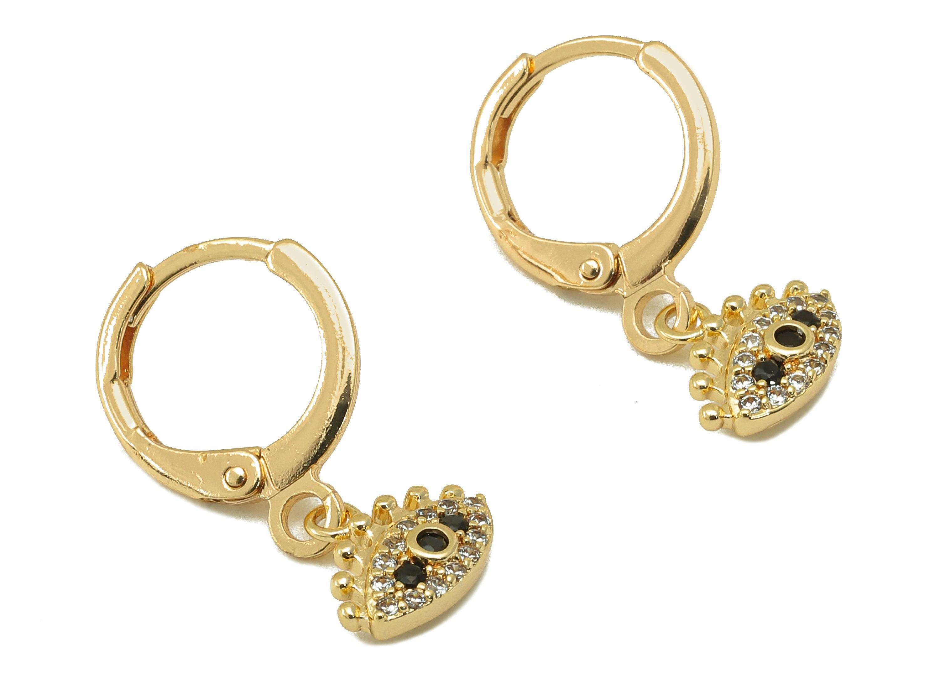 Brass Clasp Earring - Brass CZ Eye Lever back Earring Huggie - Cubic Zirconia Eye Hoop - 18K Real Gold Plating -21.8x 11x 1.99mm - RGP6103 - DOMEDBAZAAR
