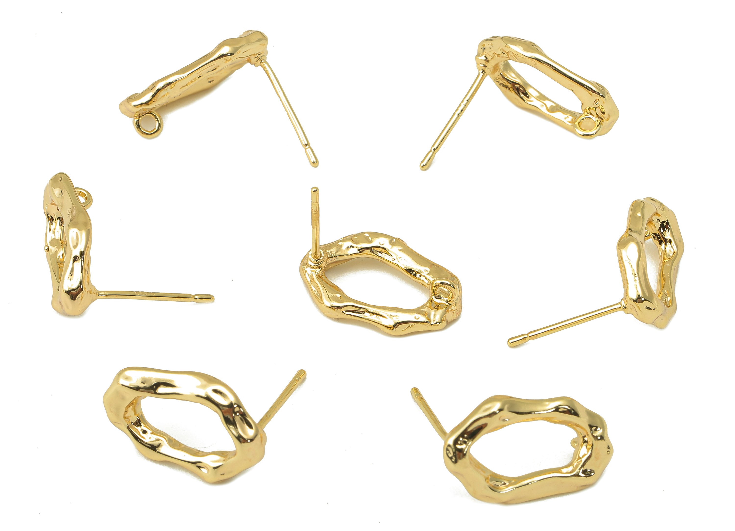 Brass Irregular Stud Earring - Brass Textured Earring Post - Gold Geometry Earring Post - 18K Real Gold Plating -15.85x 10x 2.31mm - RGP6111 - DOMEDBAZAAR