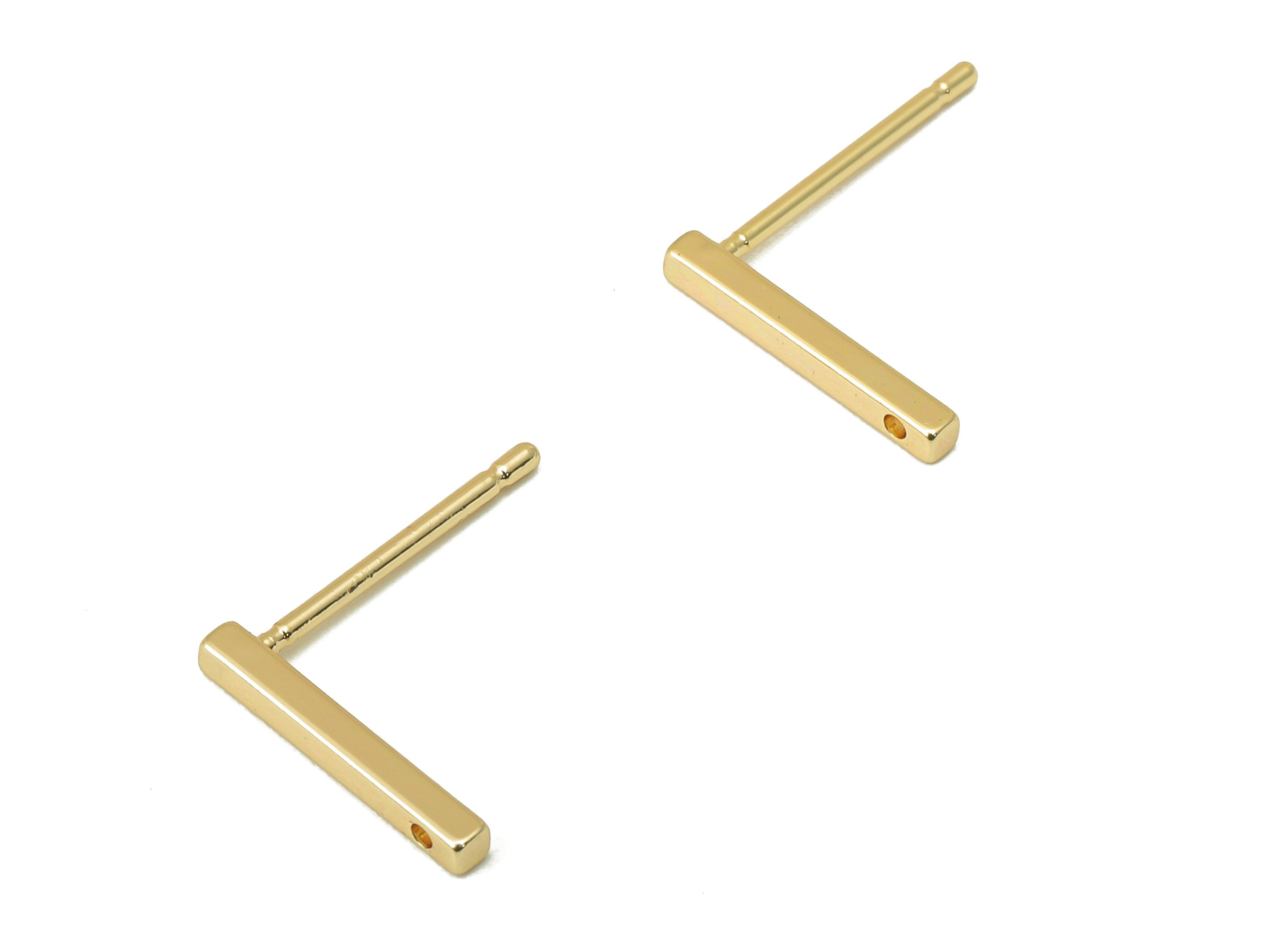 Brass Rectangle Bar Stud Earring - Brass Bar Earring Post - Gold Geometry Bar Earring Post - 18K Real Gold Plating -12x1.57x1.52mm - RGP6112 - DOMEDBAZAAR