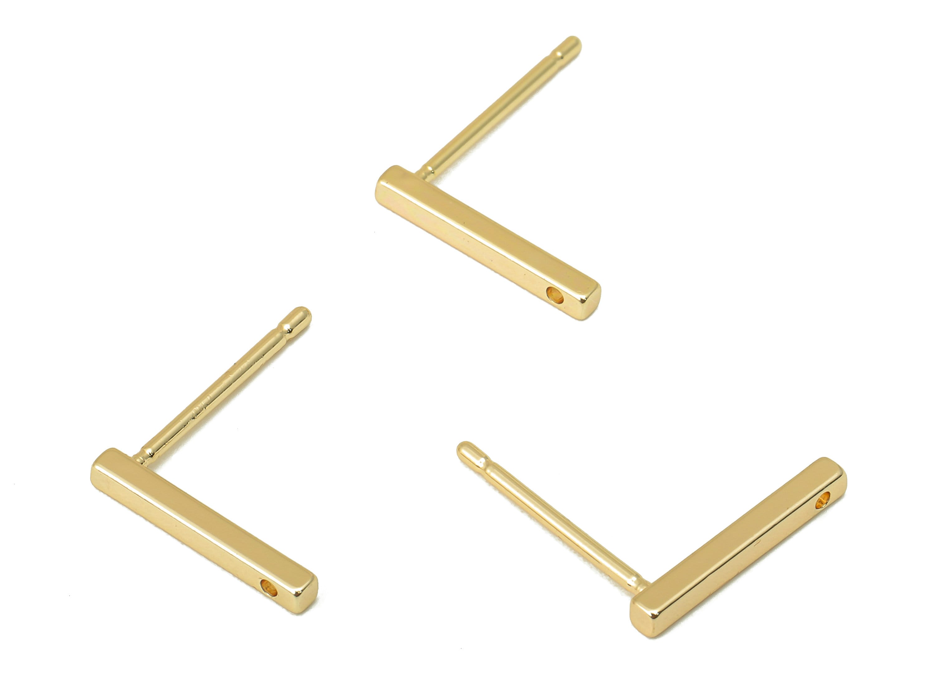 Brass Rectangle Bar Stud Earring - Brass Bar Earring Post - Gold Geometry Bar Earring Post - 18K Real Gold Plating -12x1.57x1.52mm - RGP6112 - DOMEDBAZAAR
