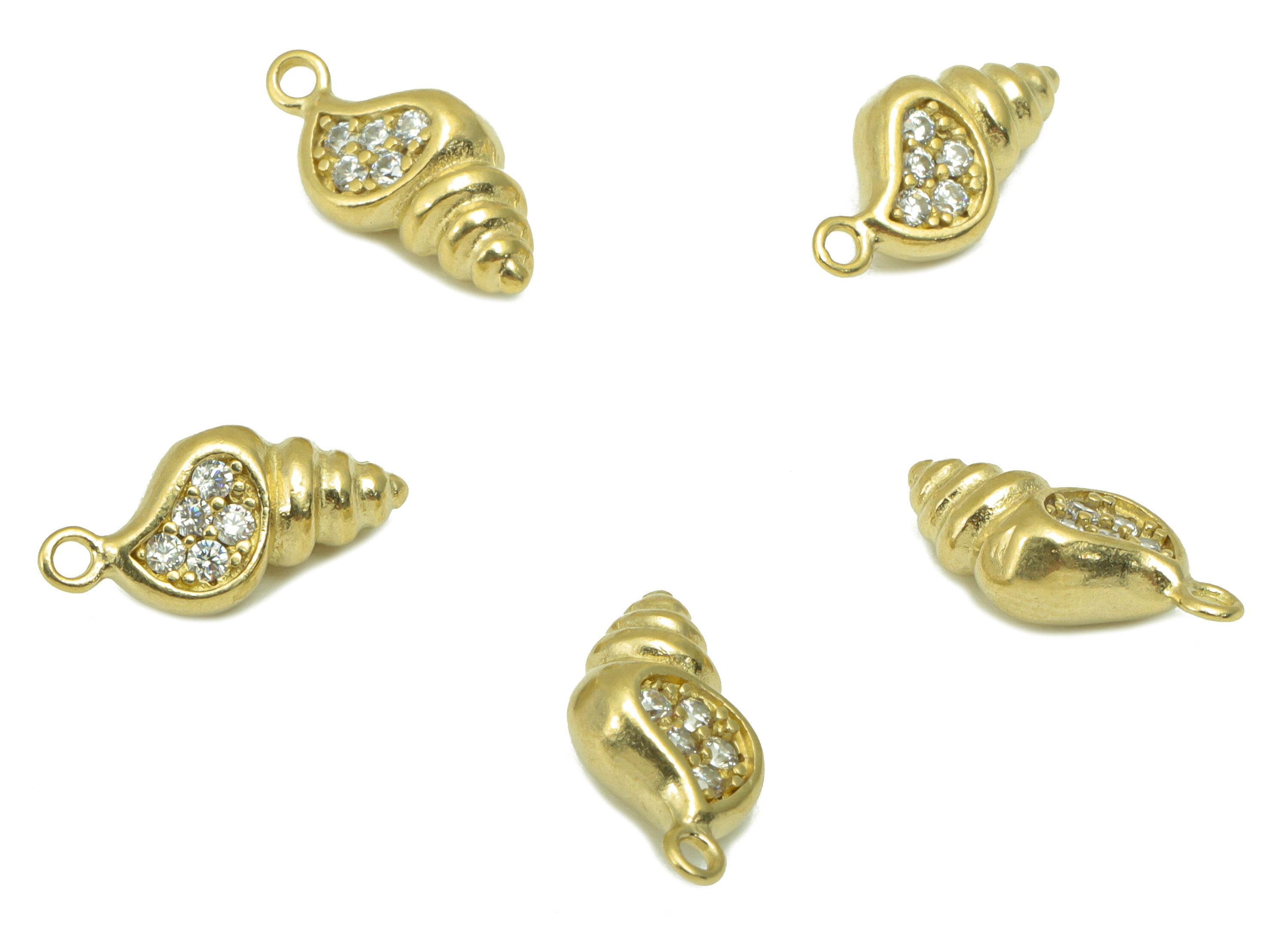 Brass Conch  Earring Charm - Raw Brass Seashell Pendant -Cubic Zircon- Whelk Seashell Charm- Jewelry Supplies-13 x6 x4.55mm-PP8410 - DOMEDBAZAAR