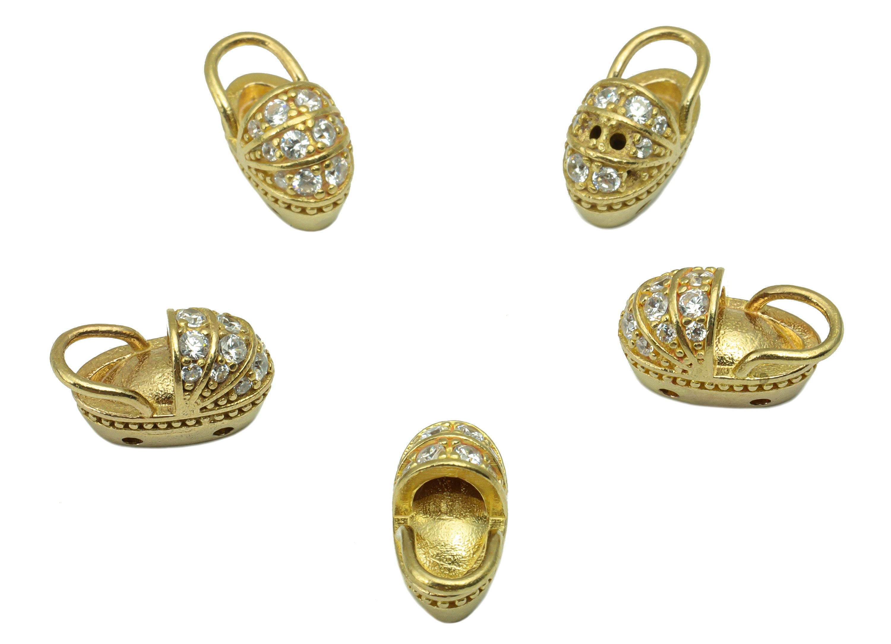 Brass CZ Clog Charm -Raw Brass Bracelet Charm -Cubic Zirconia - For Necklace - For Bracelet -Jewelry supplies-12 x9 x5.38mm-PP8412 - DOMEDBAZAAR