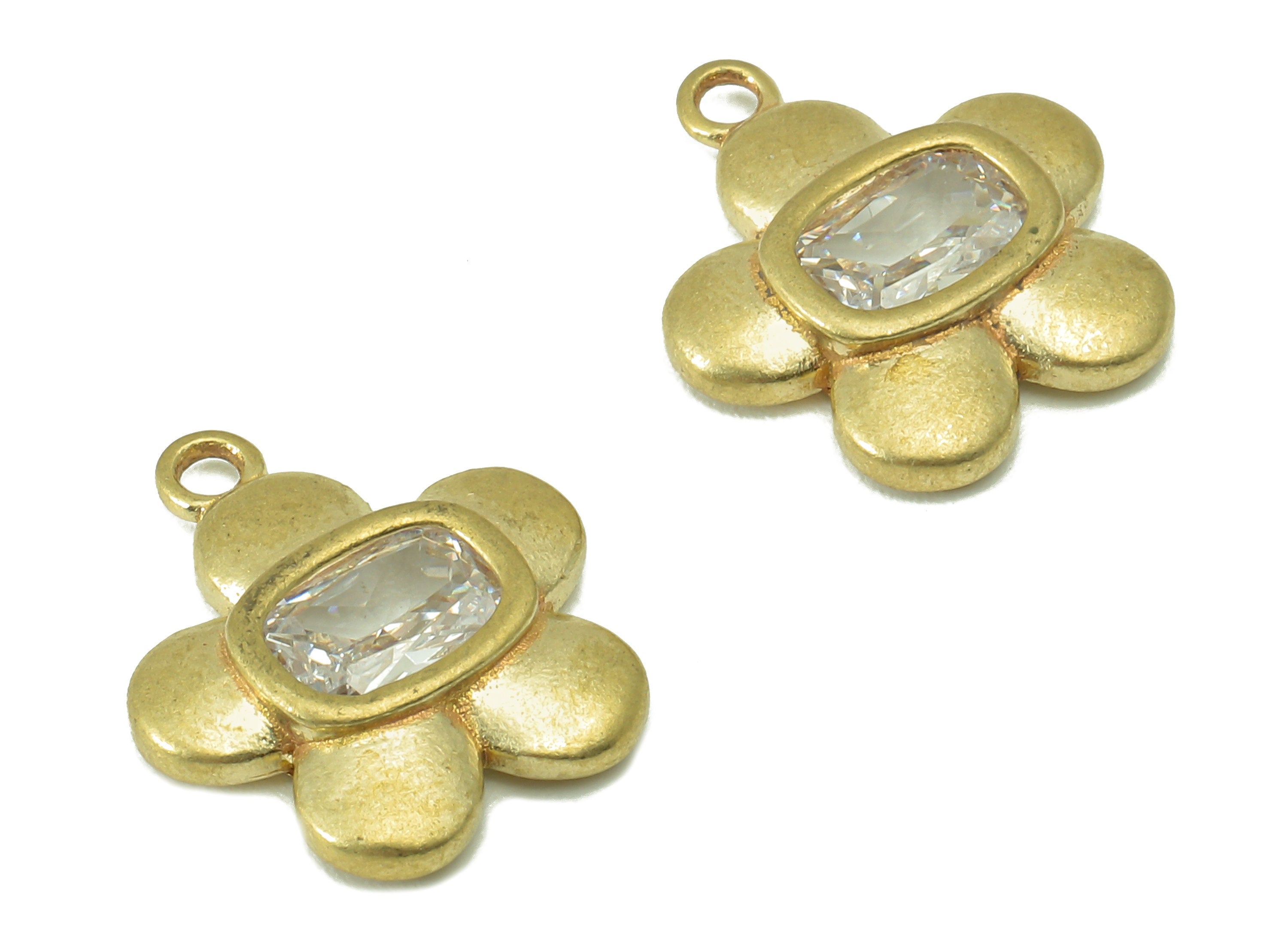 Brass Flower Earring Charms - Raw Brass  Petal Shaped Pendant-Cubic Zircon-Botanical Charm-For Jewelry Making-16x 14x 3.06mm-PP8260 - DOMEDBAZAAR