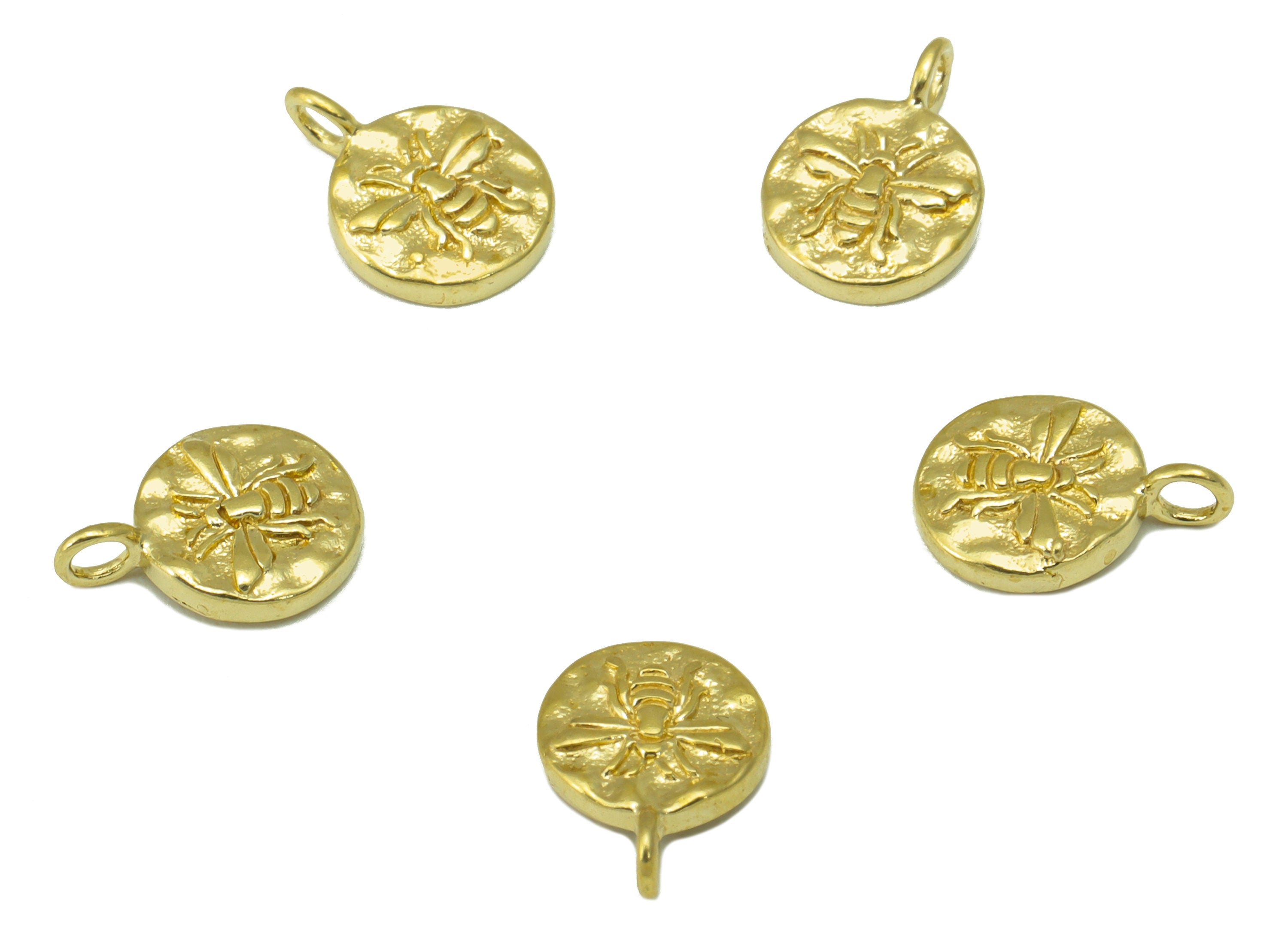Brass Bee Charm - Brass Round Bee Earring Charm - Hammered Mini Animal Earring For Necklace - For Necklace - 10.3x 7.36 x 1.36mm- PP8441 - DOMEDBAZAAR