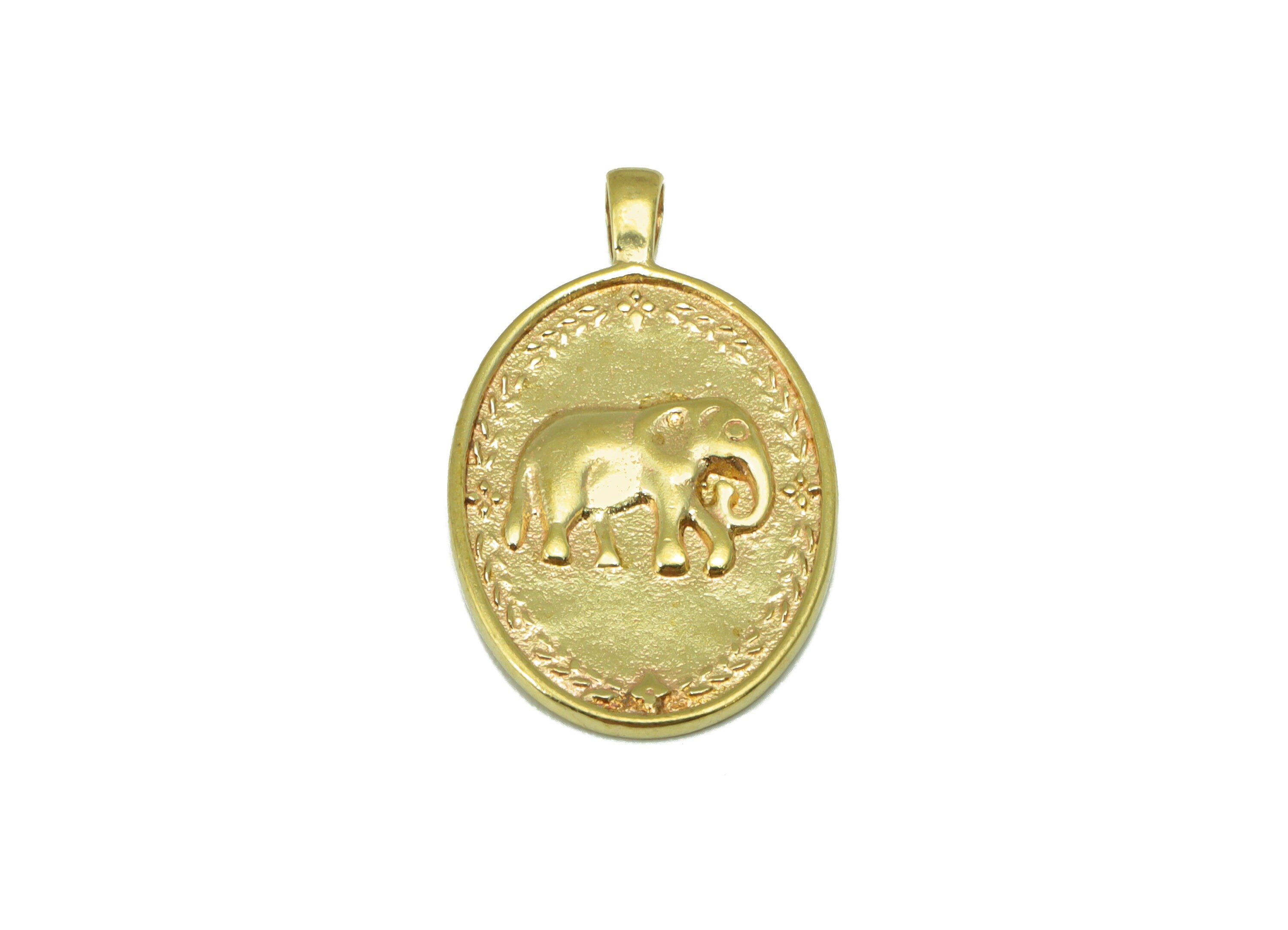 Brass Ellipse Earring - Brass Elephant Frone Oval Pendant - Brass Vintage Lace Looking Charm - For Necklace - 23.35 x 13.48 x 1.28mm- PP8508 - DOMEDBAZAAR