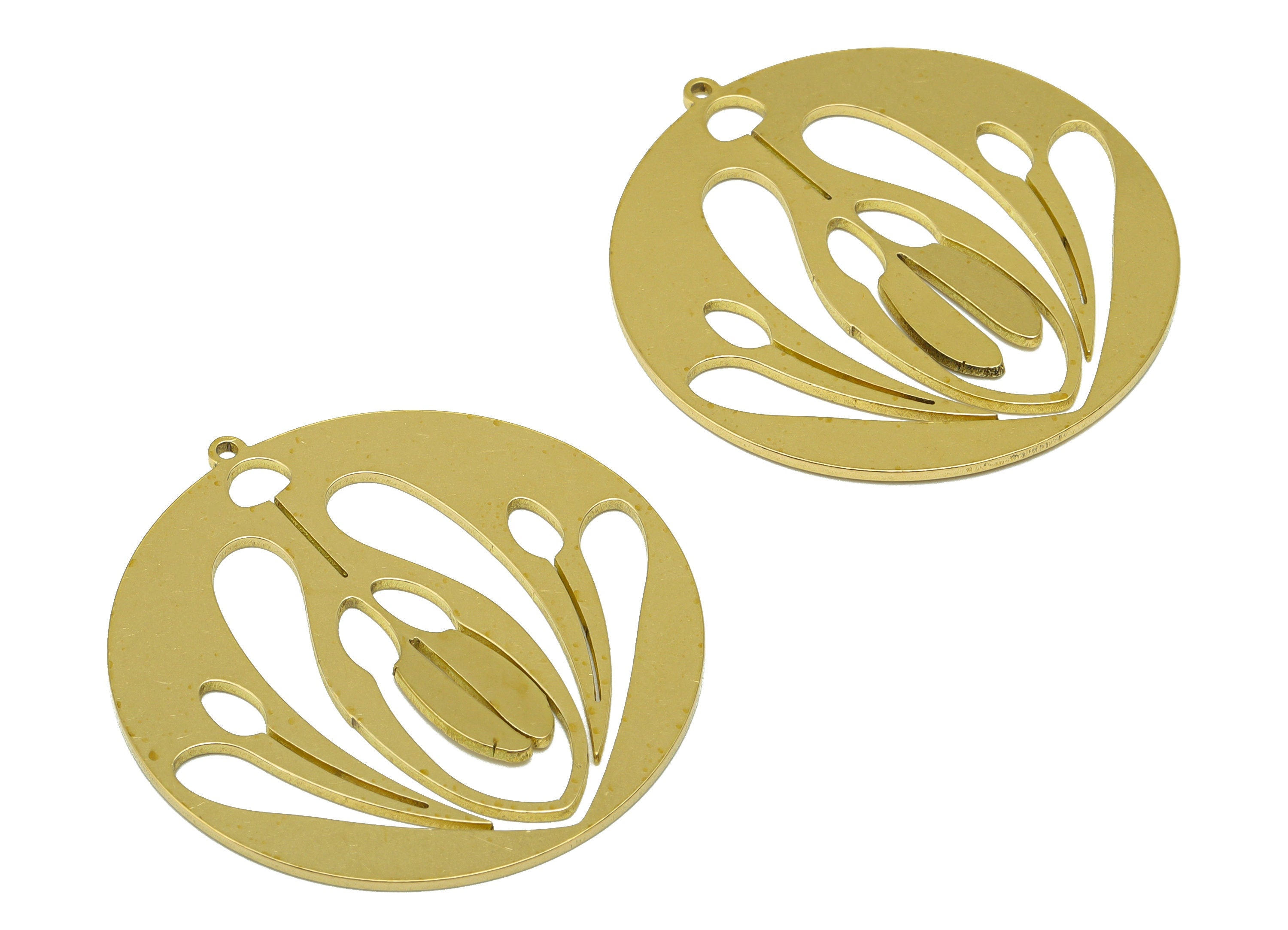 Brass Round Earring - Brass Flower Pendant - Brass Botanical Earring Charm - For Necklace -For Pendant- 41.88 x 39.81 x 1.01mm- PP8512 - DOMEDBAZAAR