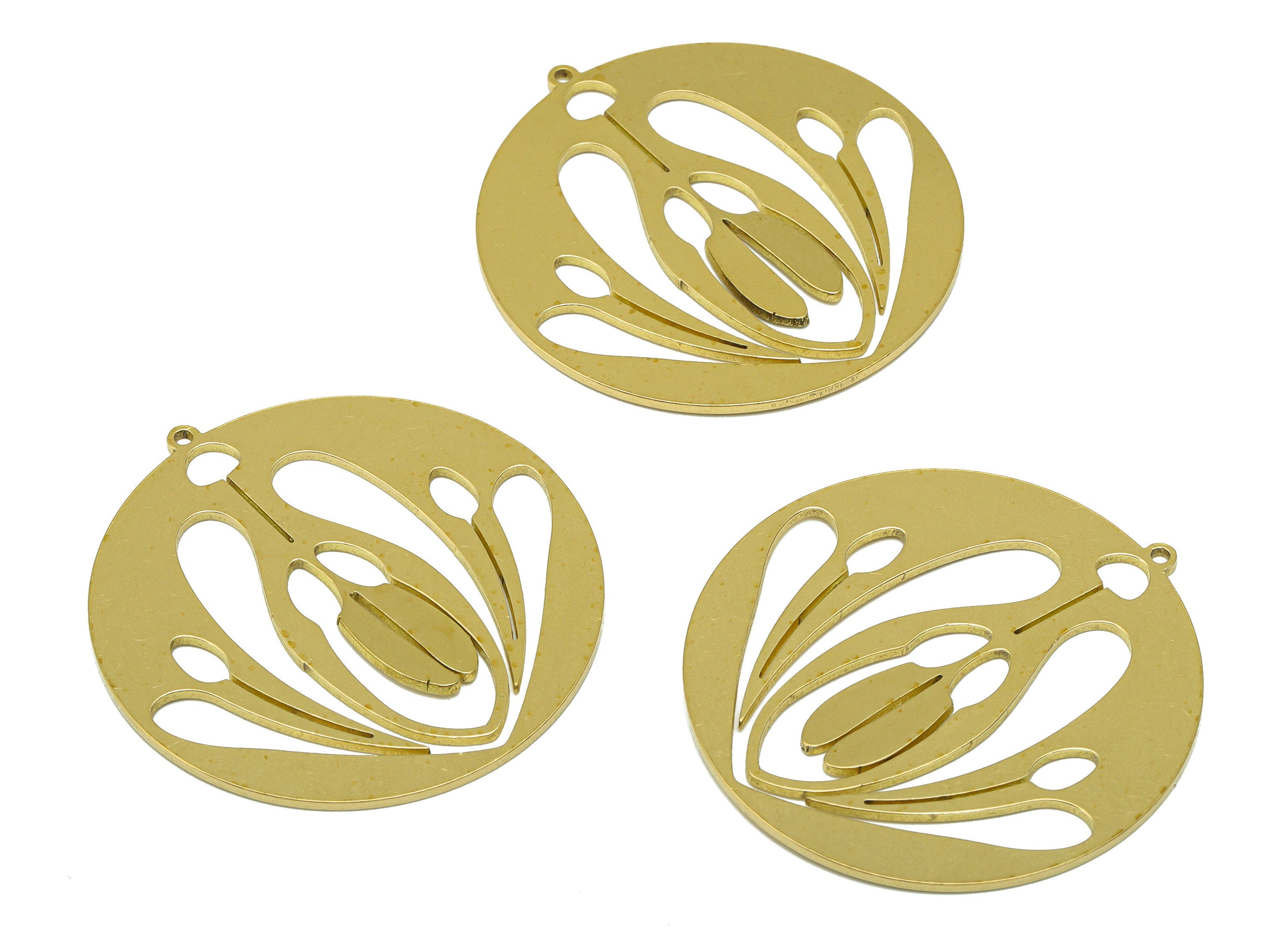 Brass Round Earring - Brass Flower Pendant - Brass Botanical Earring Charm - For Necklace -For Pendant- 41.88 x 39.81 x 1.01mm- PP8512 - DOMEDBAZAAR