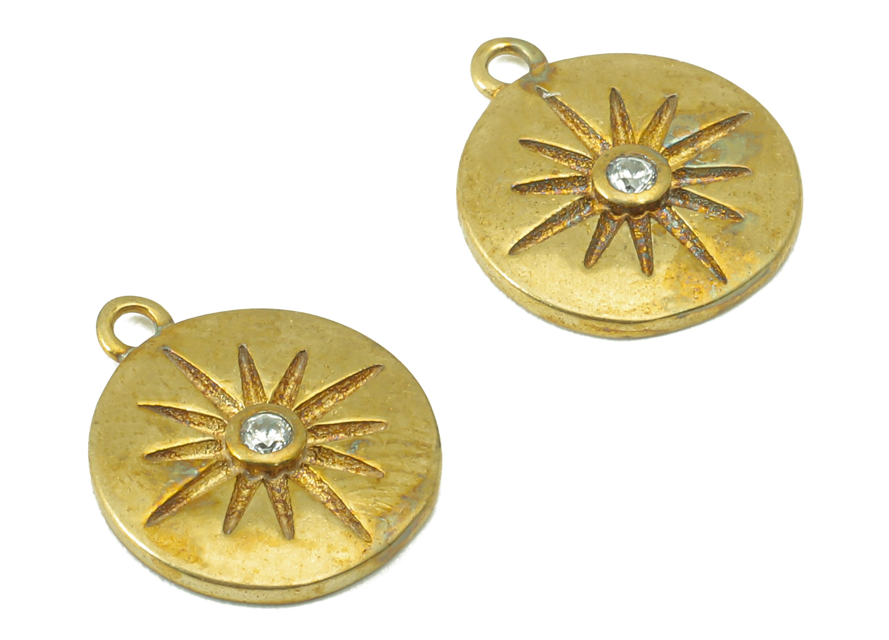 Brass Round Earring - Raw Brass Bent Round Pendant-Cubic Zircon -Star Charm -Jewelry Making Supplies-13 x11x 1.28mm-PP8269 - DOMEDBAZAAR