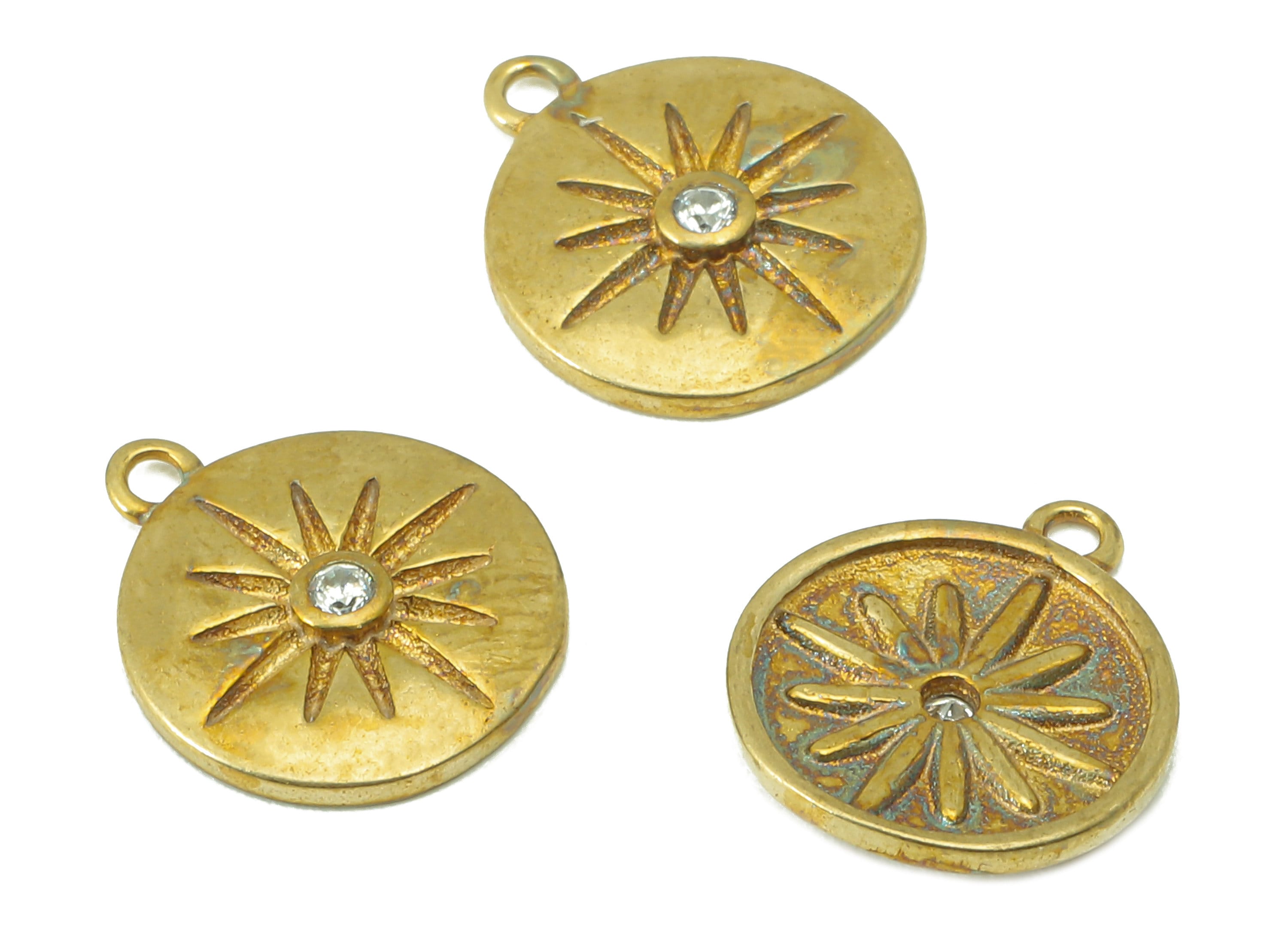 Brass Round Earring - Raw Brass Bent Round Pendant-Cubic Zircon -Star Charm -Jewelry Making Supplies-13 x11x 1.28mm-PP8269 - DOMEDBAZAAR