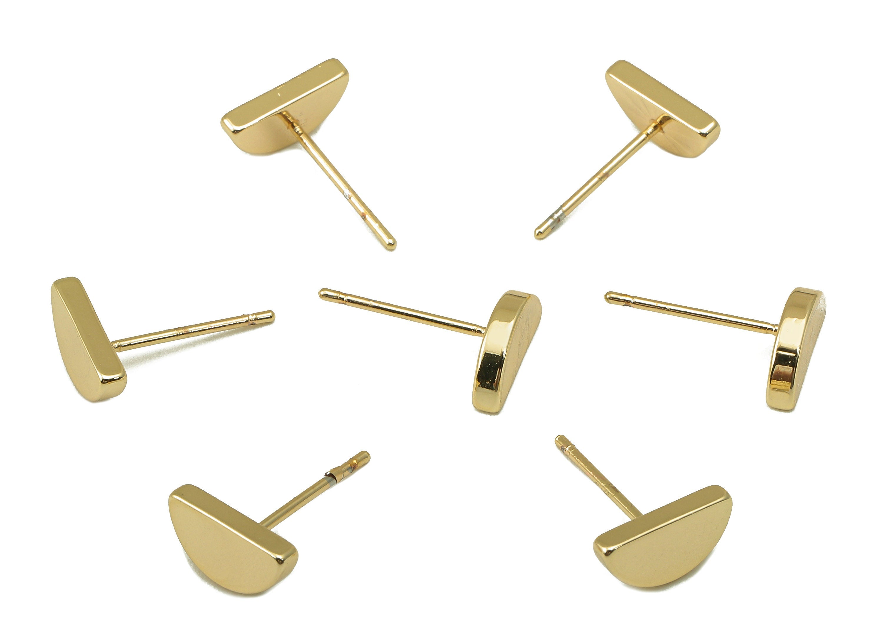 Brass Semicircle Earring Stud - Half Moon Earring Post - Thick Arch Stud Earrings- 18K Real Gold Plated - 10x5x2mm-RGP5924G - DOMEDBAZAAR