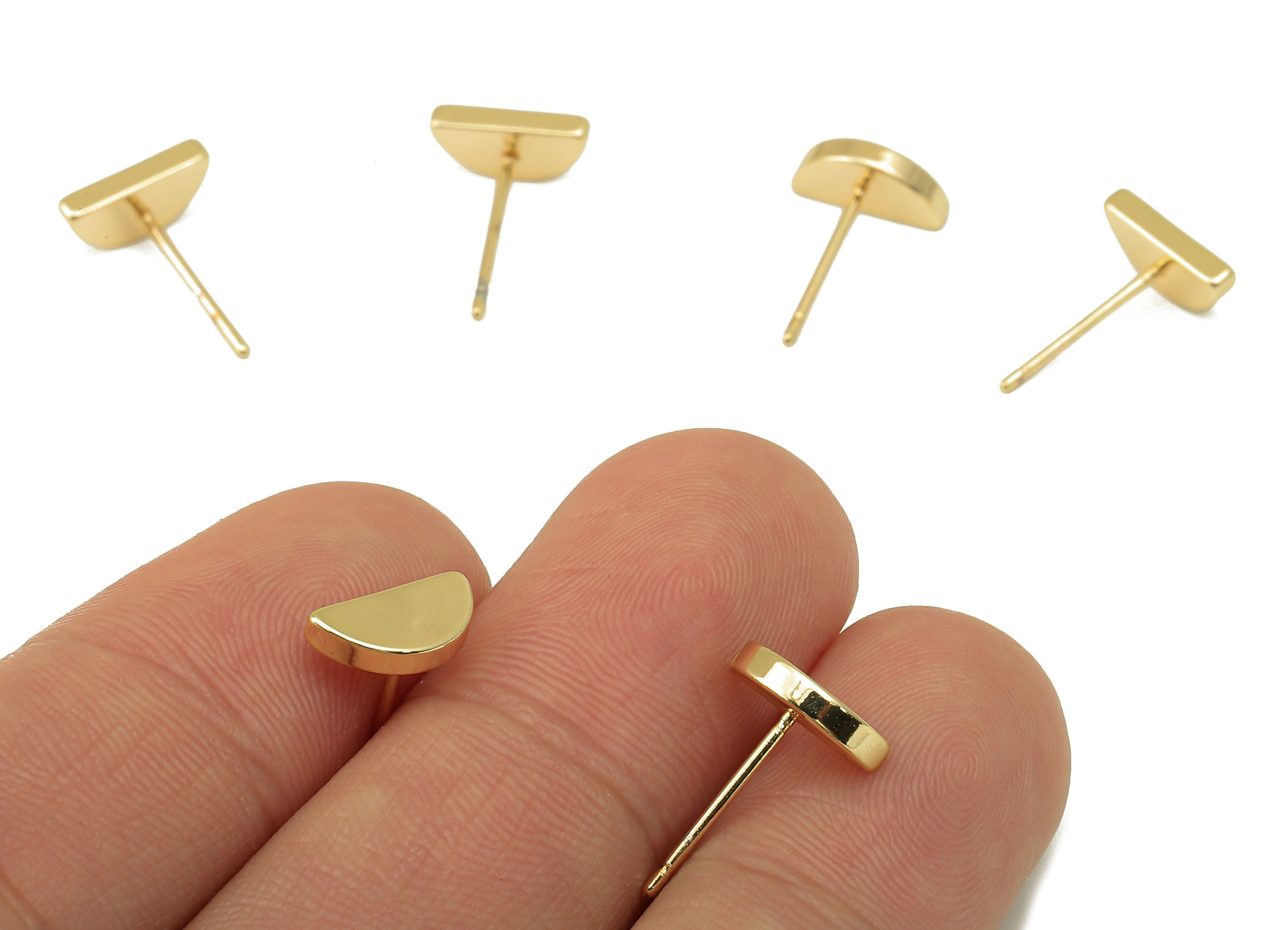 Brass Semicircle Earring Stud - Half Moon Earring Post - Thick Arch Stud Earrings- 18K Real Gold Plated - 10x5x2mm-RGP5924G - DOMEDBAZAAR
