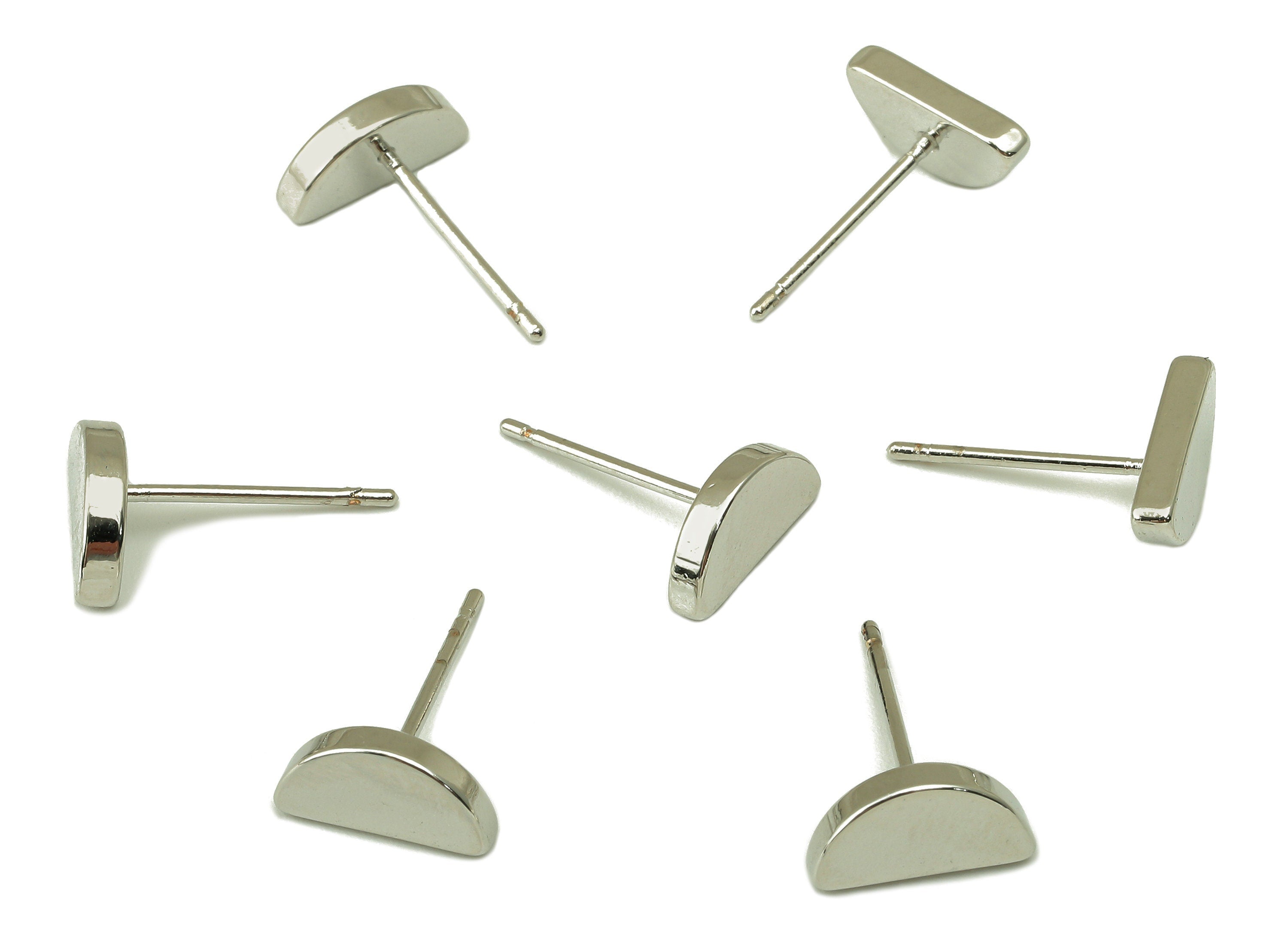 Silver Semicircle Earring Stud - Half Moon Earring Post - Thick Arch Stud Earrings- 18K Real White Gold Plated - 10x5x2mm-RGP5924S - DOMEDBAZAAR