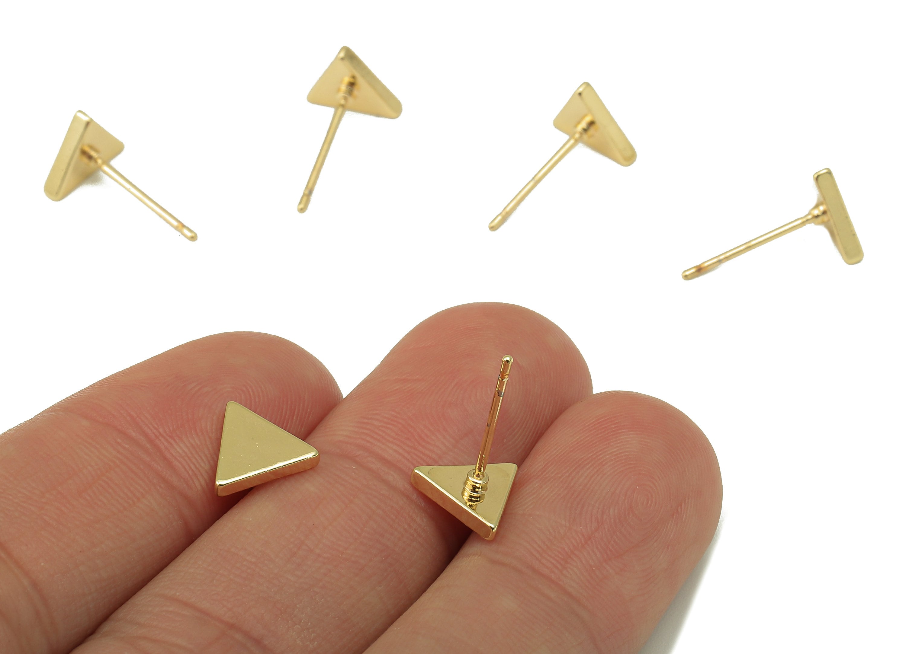 Brass Mini Triangle Earring Stud - Regular Triangle Earring - Geometric Equilateral Earring Post- 18K Real Gold Plated - 8x9x1.5mm-RGP5925G - DOMEDBAZAAR