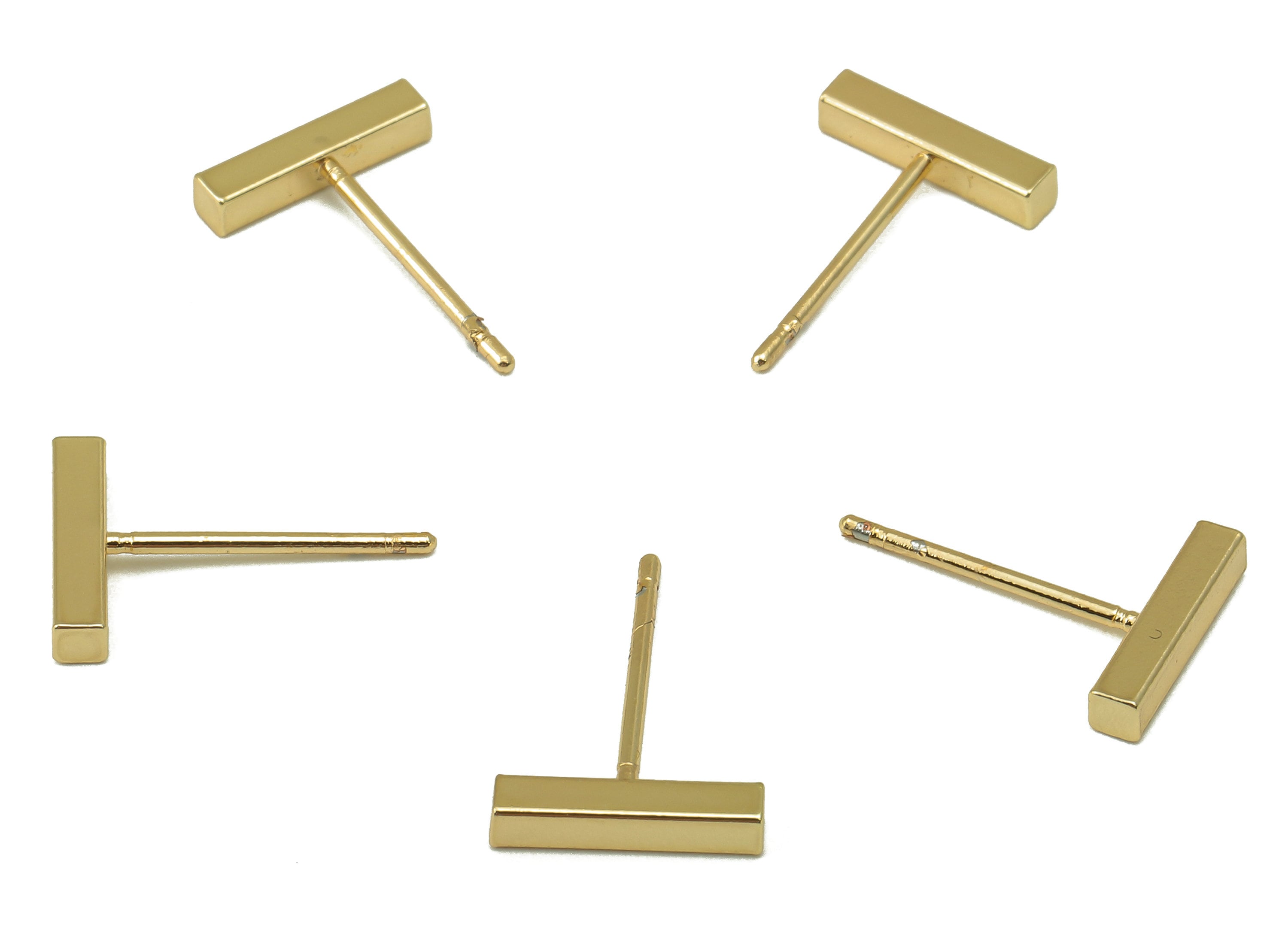 Brass Mini Bar Stud Earring - Rectangle Bar Earring - T Letter Ear Stud- Flat Bar Earring Post -18K Real Gold Plated - 10x2x2mm-RGP5926G - DOMEDBAZAAR
