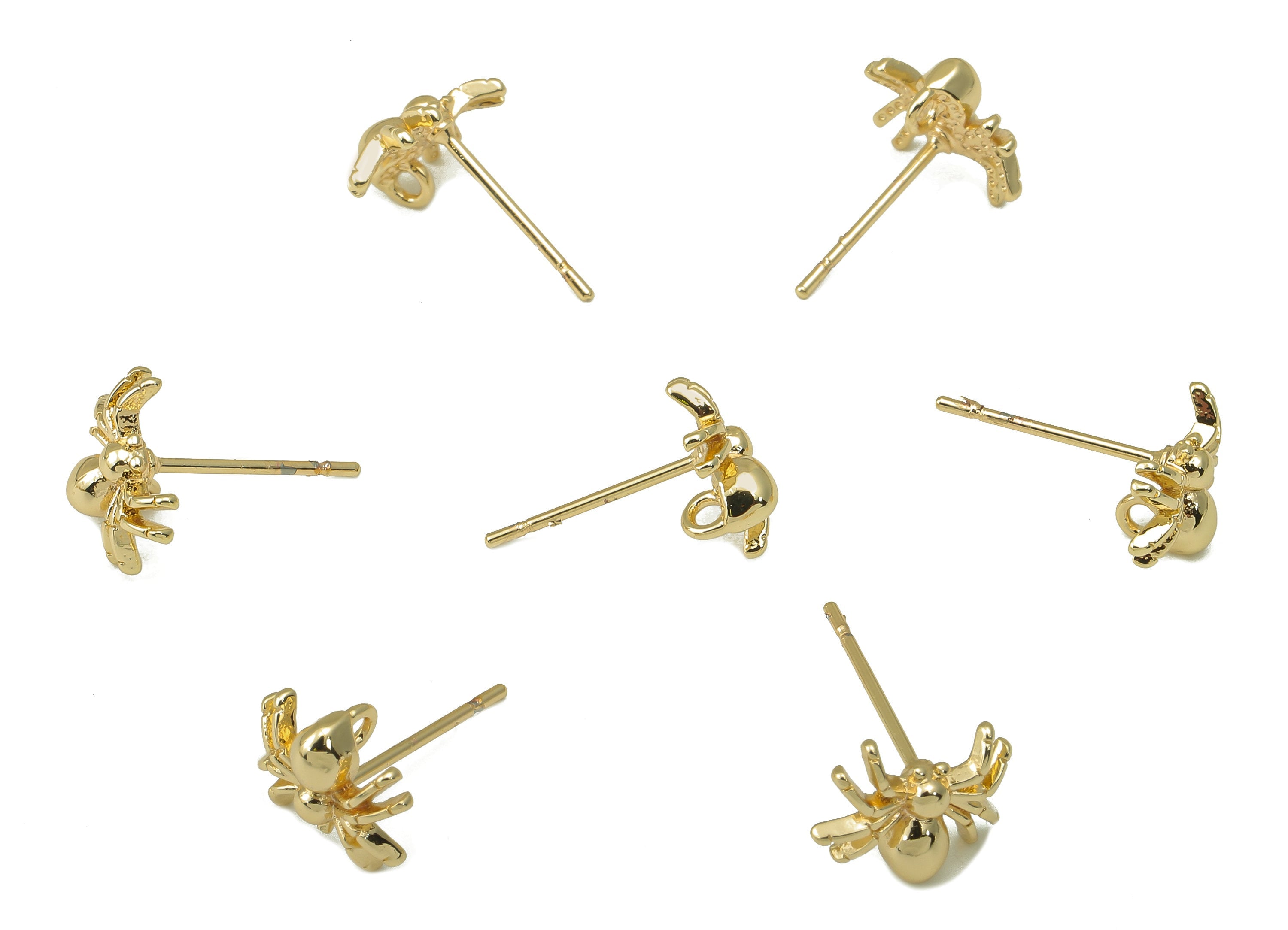Brass Spider Earring Stud - Animal Earrings - Steel Stud - Earring Post -18K Real Gold Plated - Jewelry Supplies-10x7.5x1.23mm-RGP5927G - DOMEDBAZAAR