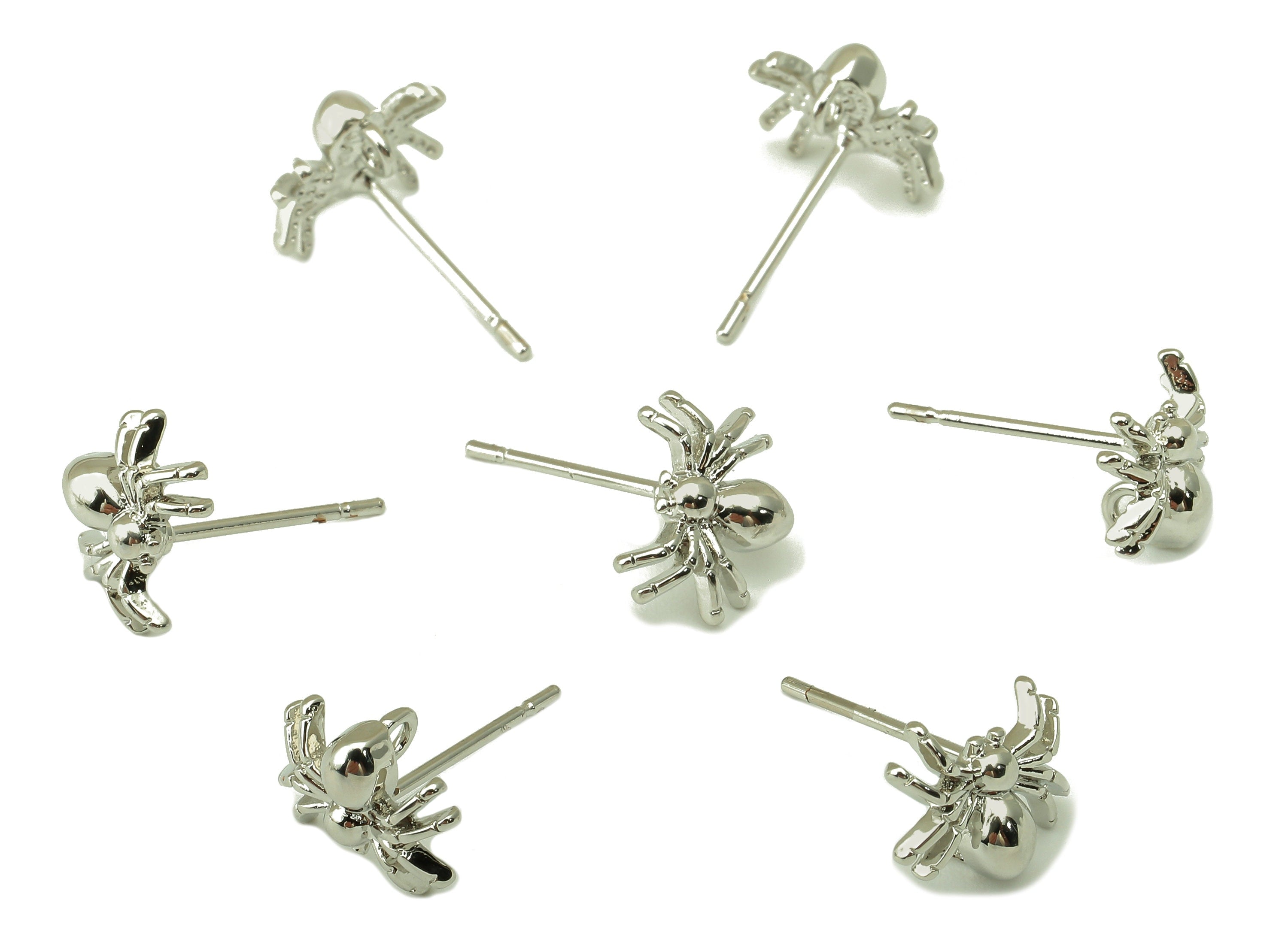 Silver Spider Earring Stud - Animal Earrings - Steel Stud - Earring Post -18K Real White Gold Plated - Jewelry Supplies-10x7.5x1mm-RGP5927S. - DOMEDBAZAAR