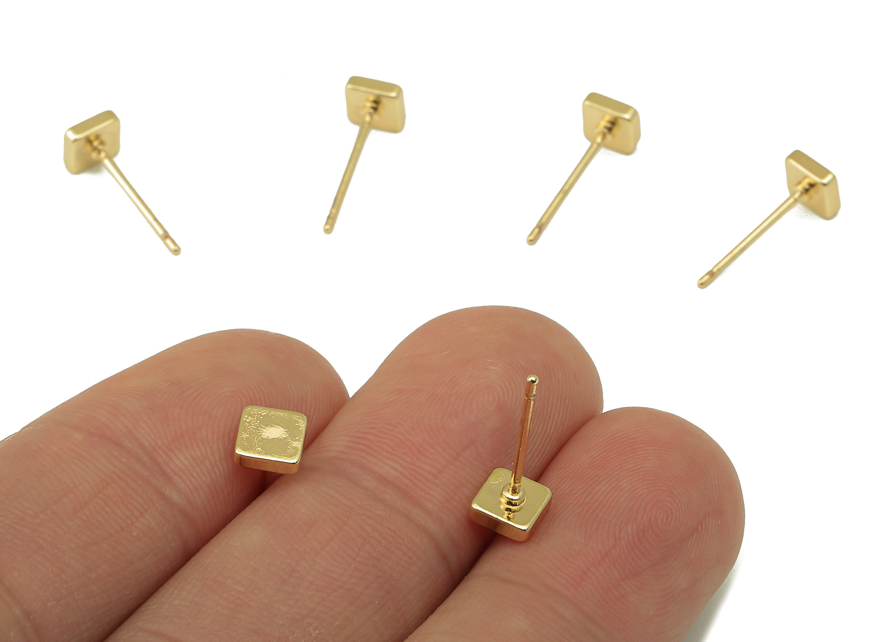 Brass Square Earring Stud - Cubic Steel Stud - Earring Post -18K Real Gold Plated - Jewelry Supplies-Earring Findings-5x5x2mm-RGP5929G - DOMEDBAZAAR