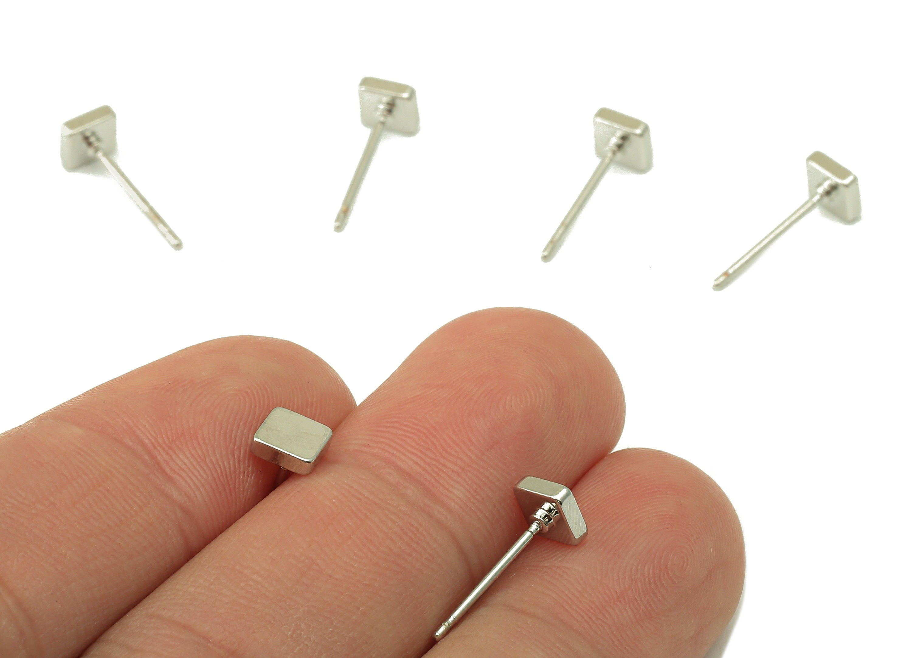 Silver Square Earring Stud - Cubic Steel Stud - Earring Post -18K Real White Gold Plated - Jewelry Supplies-Earrings-5x5x2mm-RGP5929S - DOMEDBAZAAR