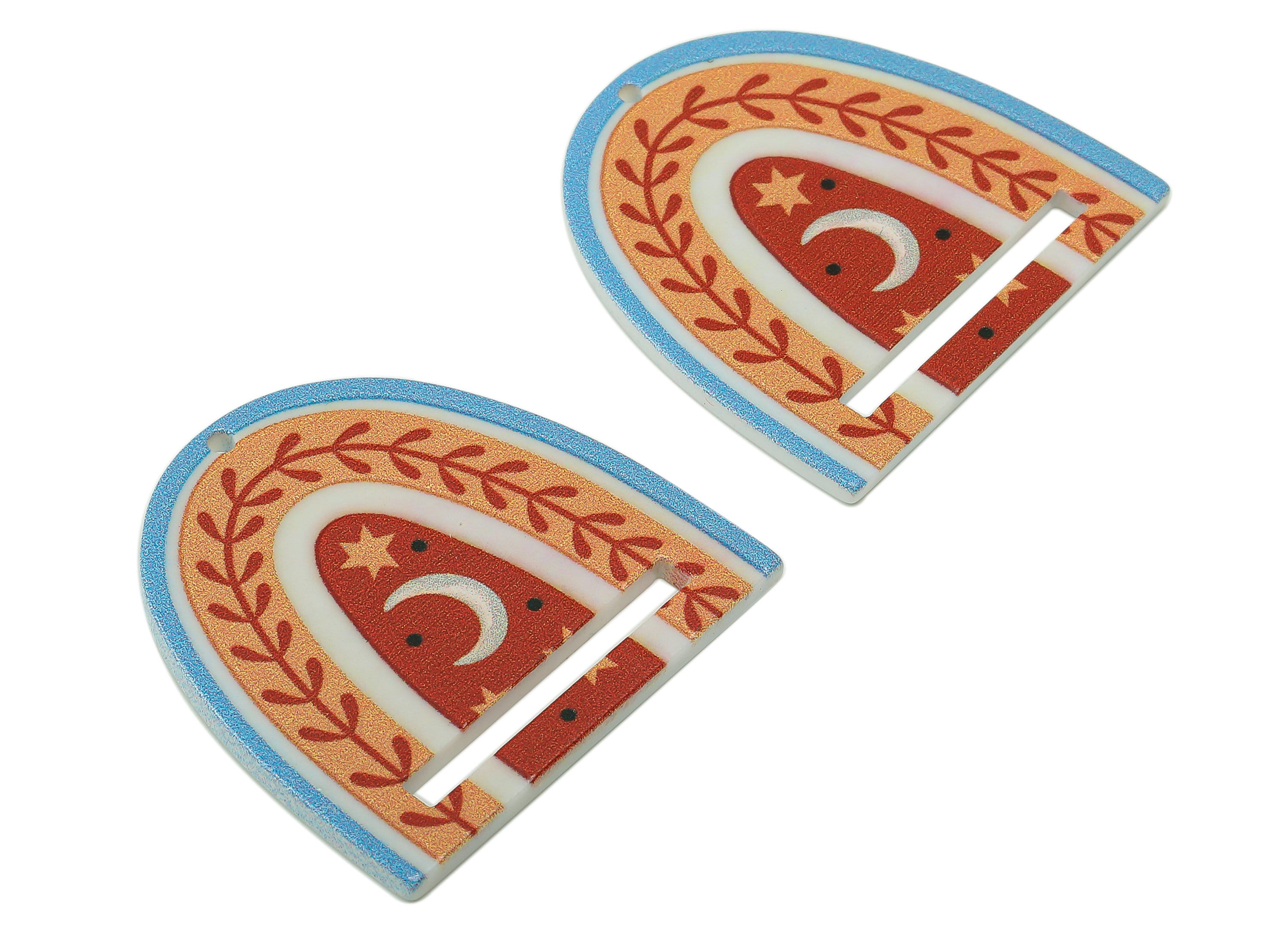 Acrylic Rainbow Crescent Pendant - Acrylic Rainbow Star Earring Charm - Earring Finding - Jewelry Making Supplies -36.62x 37.2x2mm - AC2589D - DOMEDBAZAAR